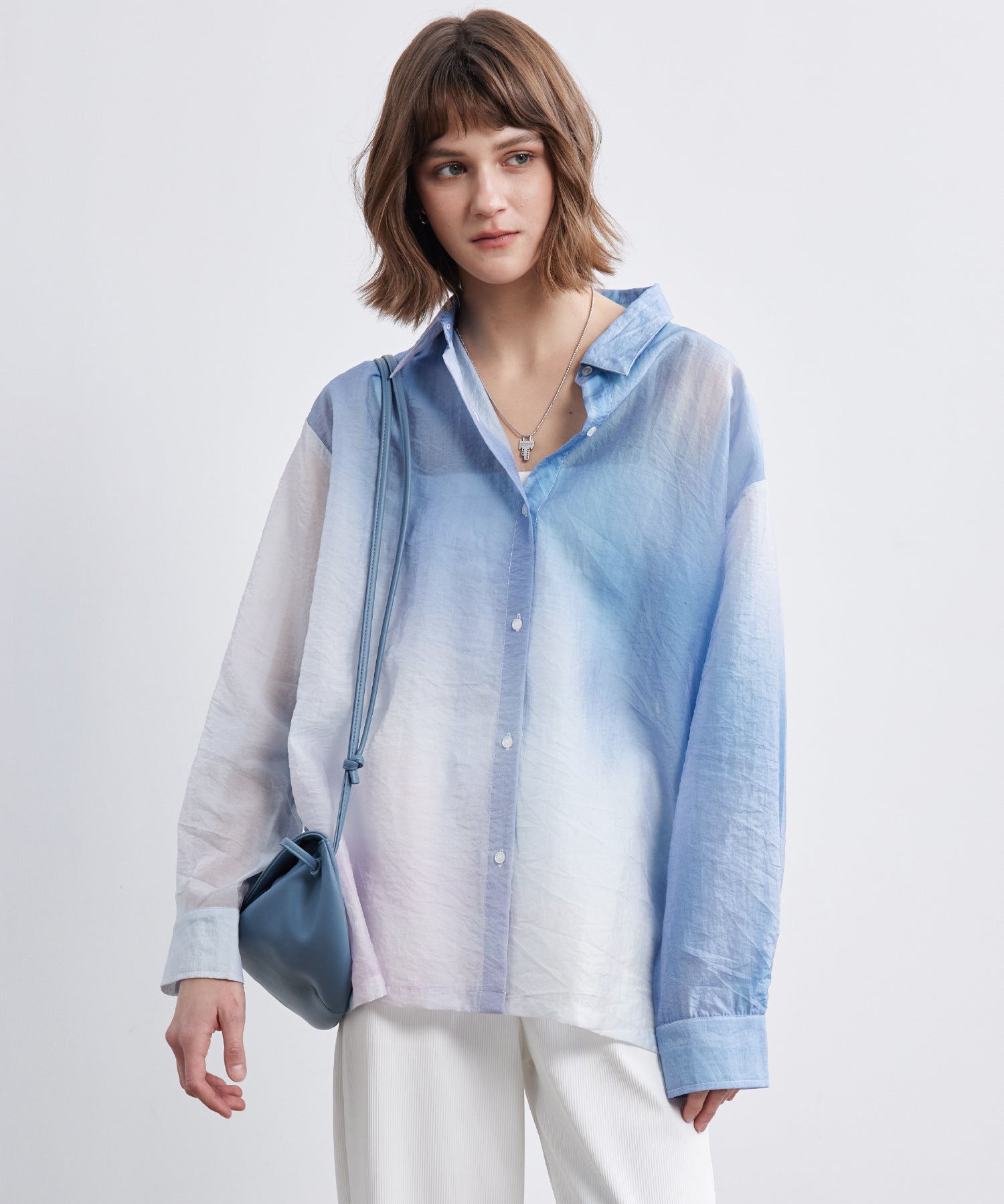 Gradation Print Oversized Sheer Shirt