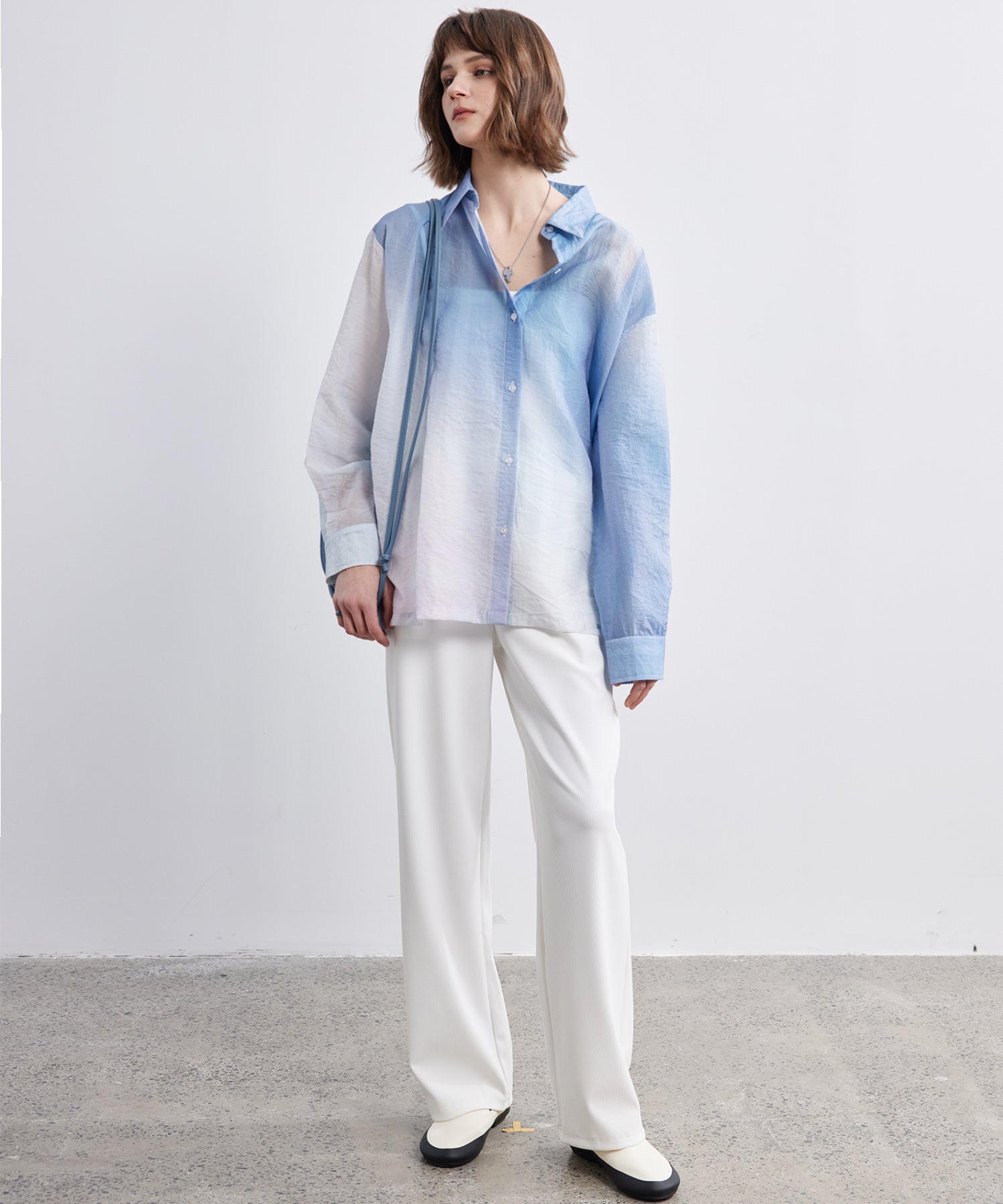 Gradation Print Oversized Sheer Shirt