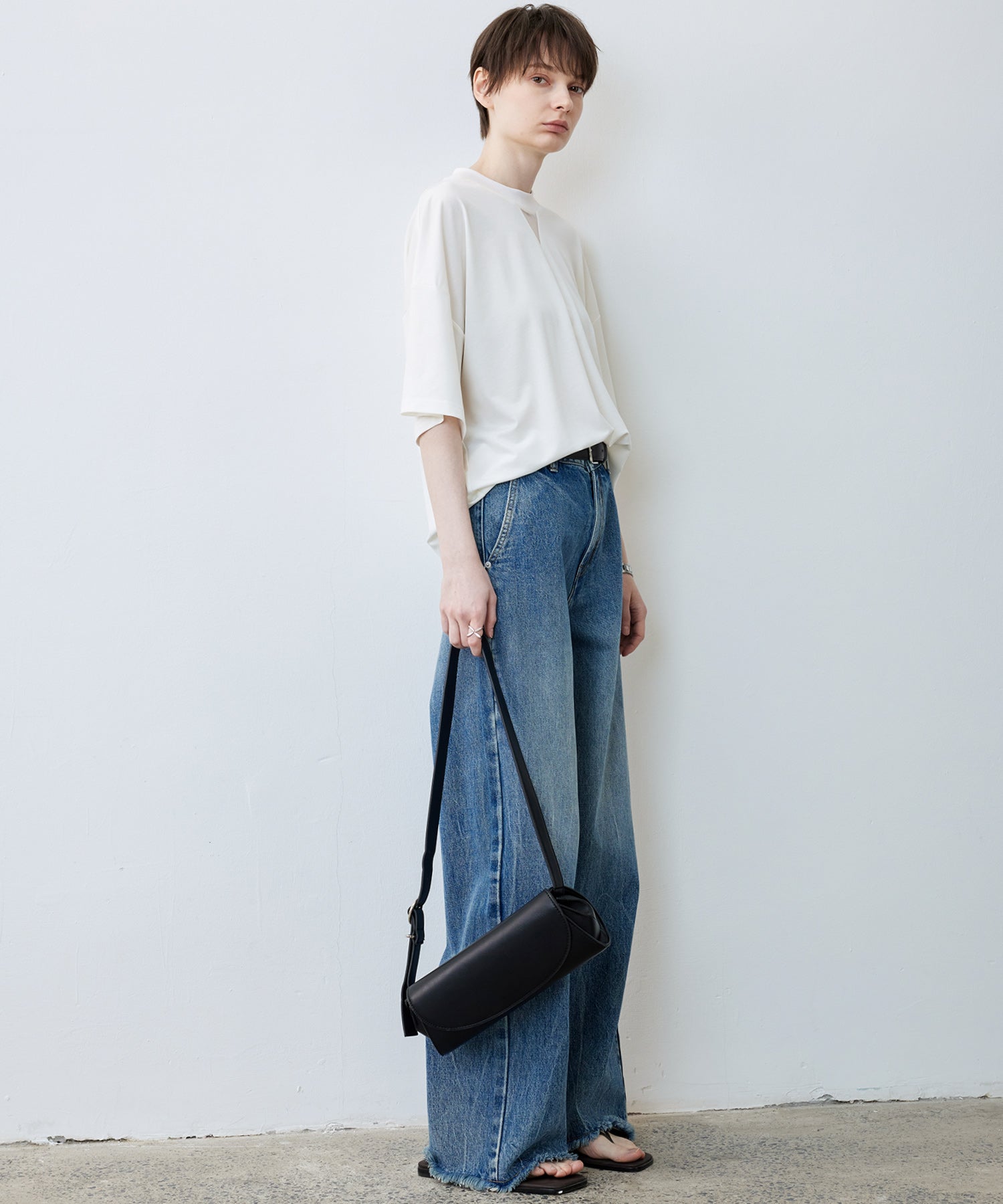Oversize Contrast Sheer Docking T-Shirt/Tops