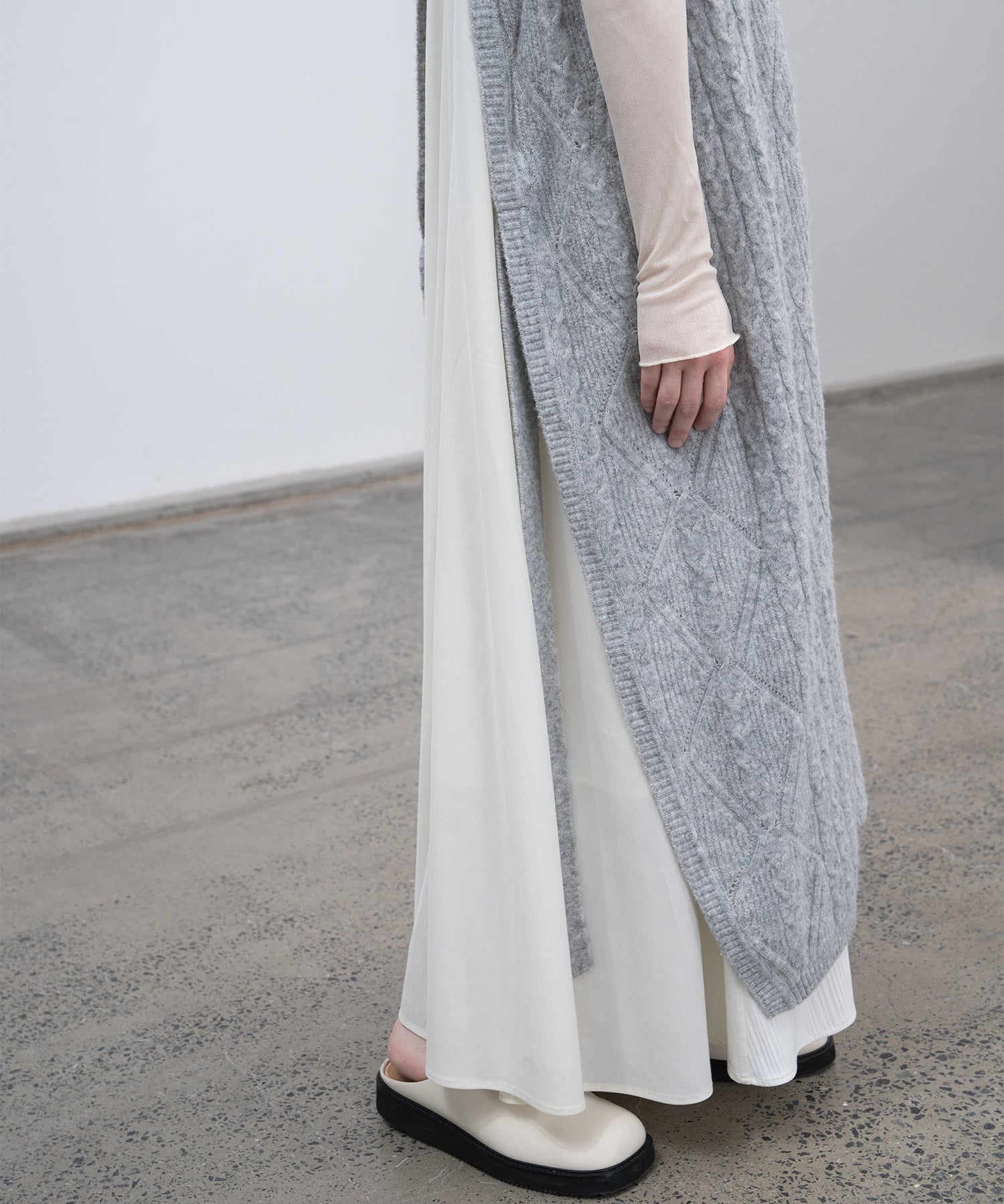 Back Open Cable Knit Long Vest Dress