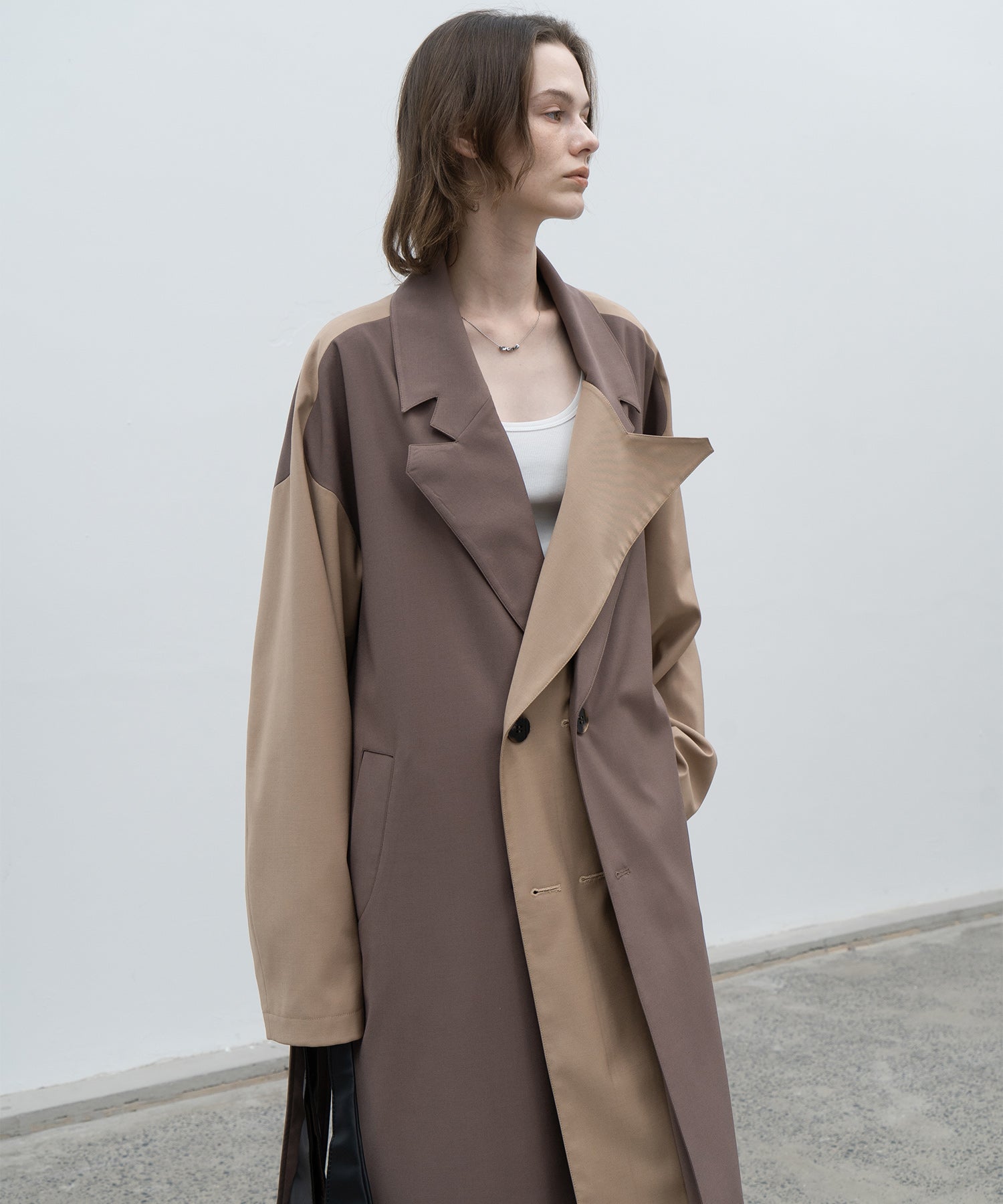 Layered Color Block Oversized Trench Coat