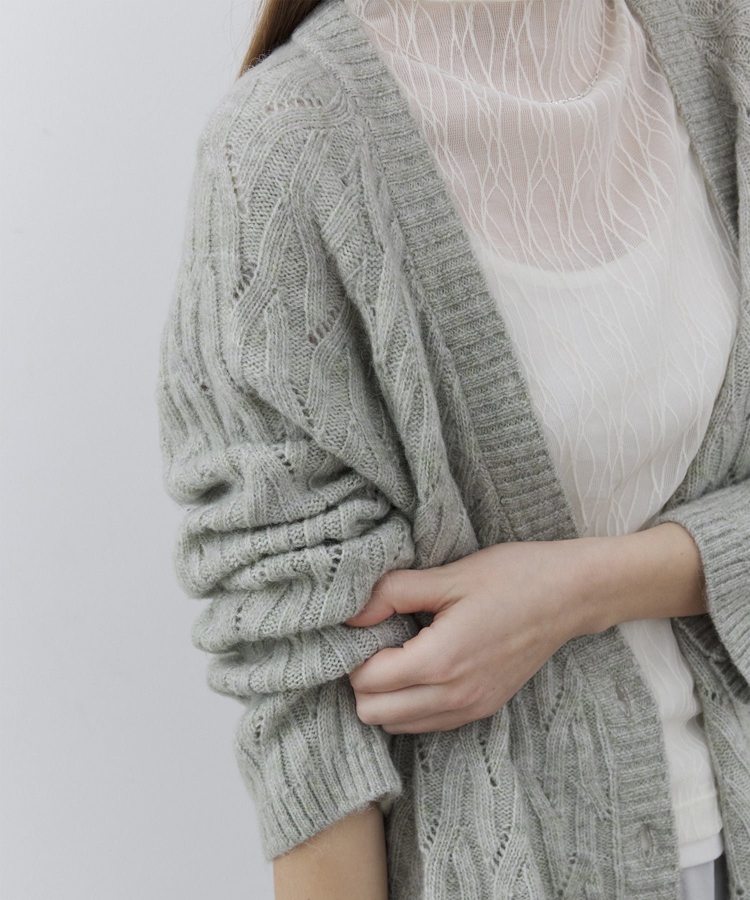 Wool-Blend Asymmetric Cable Knit Cardigan