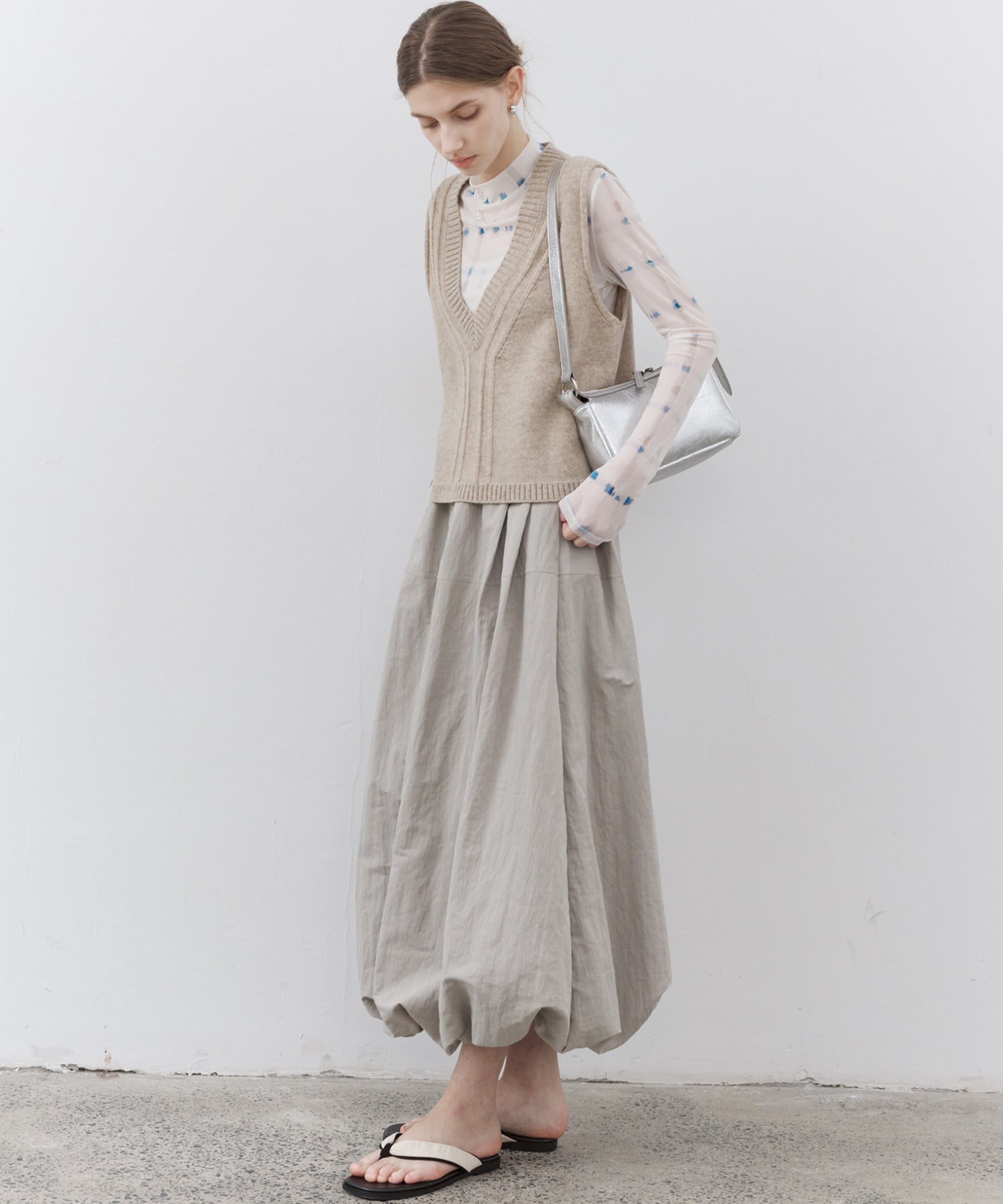 Deep V-Neck Wool Plain Knit Vest
