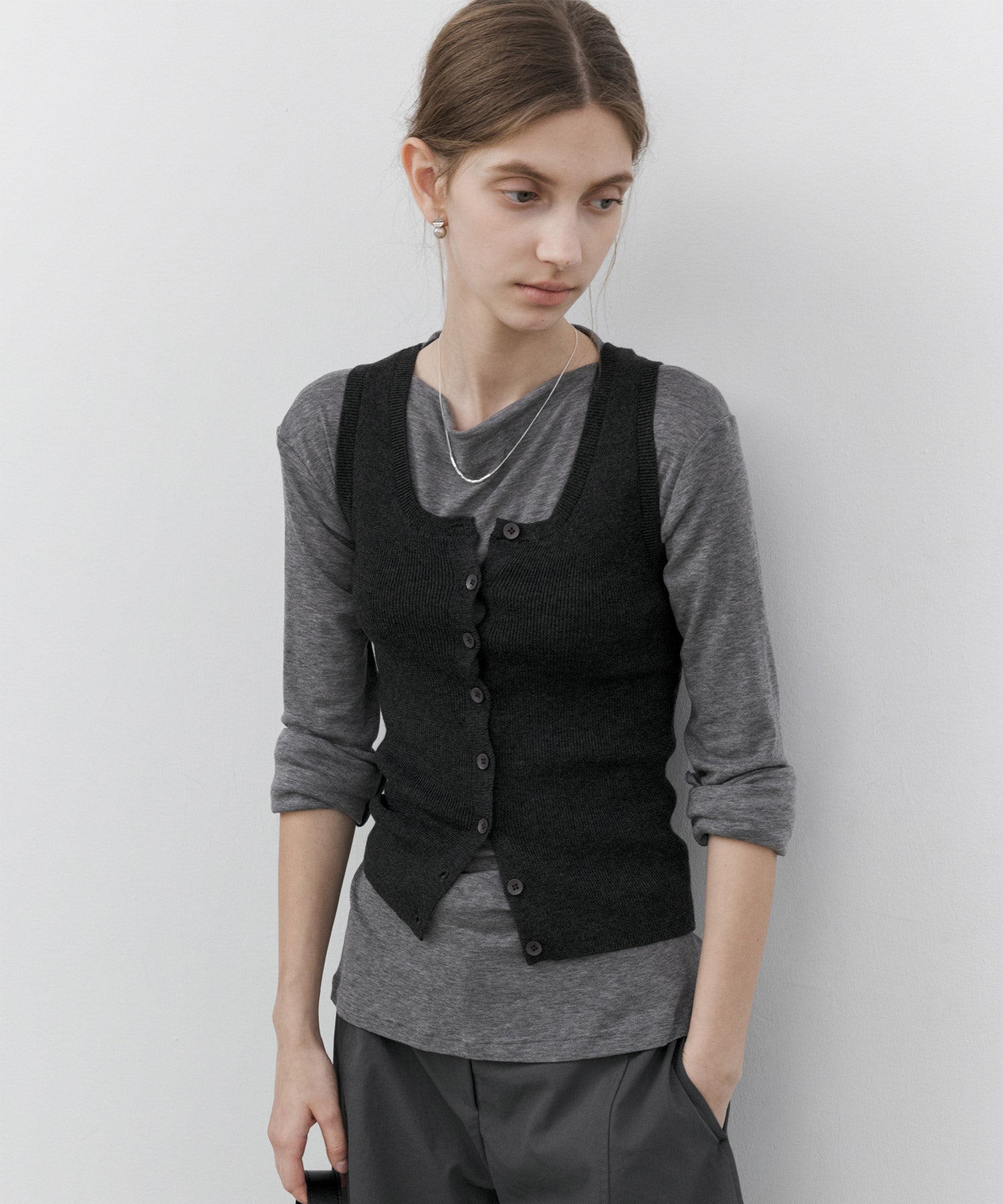 Basic Multi-Button Knit Vest