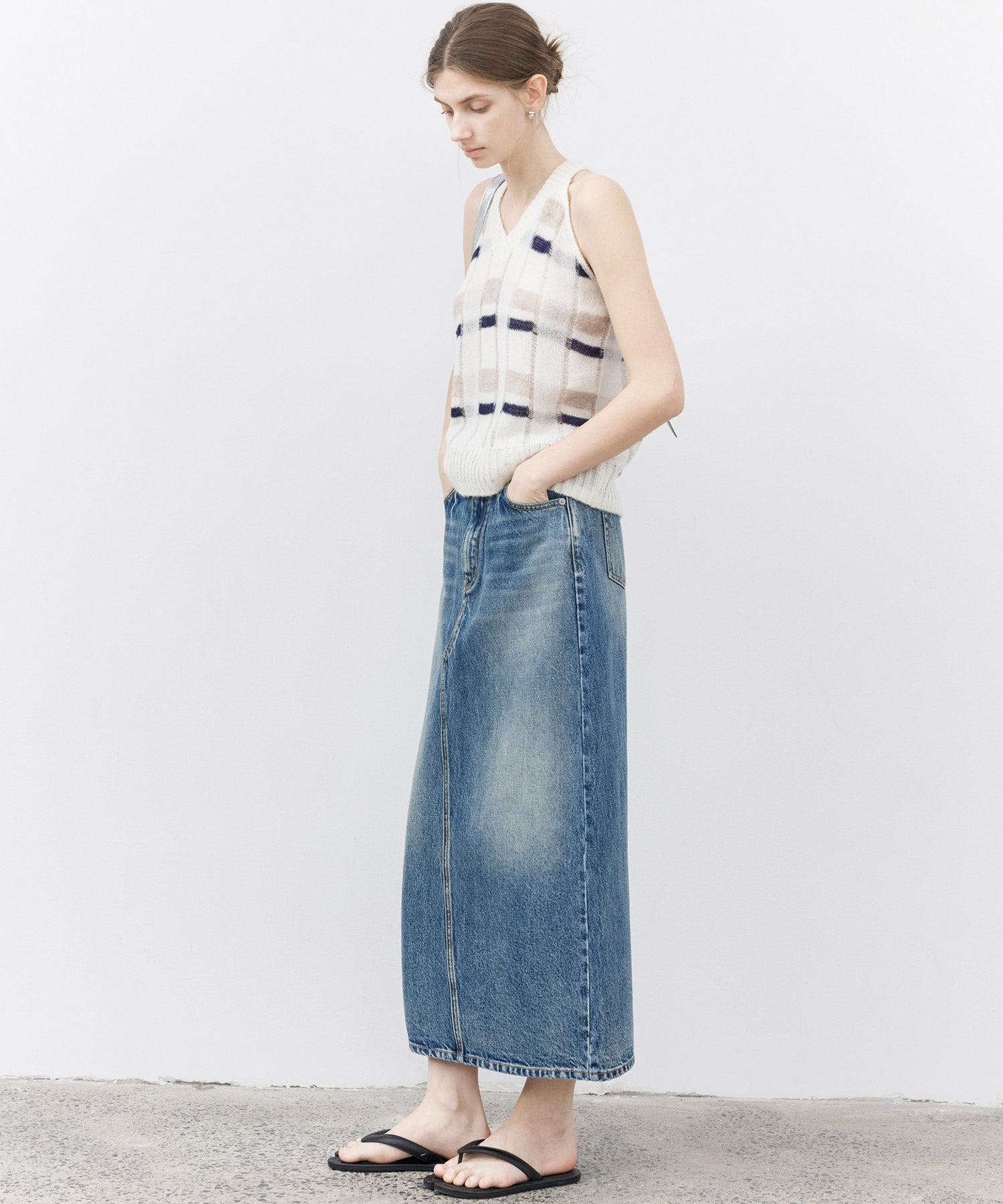 Sheer Check Pattern Knit Tank