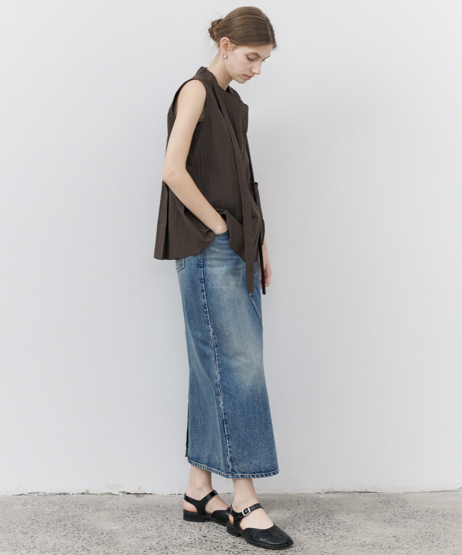 Drape Neck Pleated Blouse with Ribbon