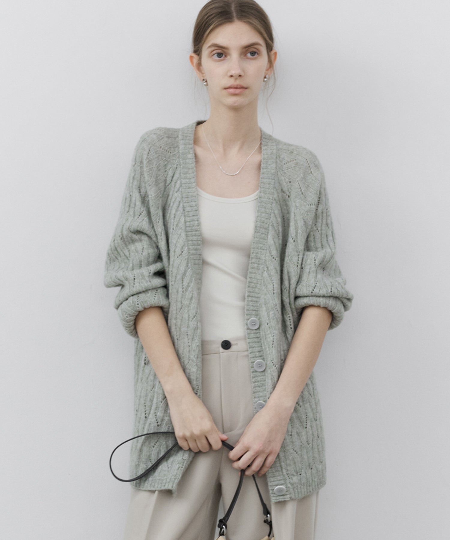 Wool-Blend Asymmetric Cable Knit Cardigan