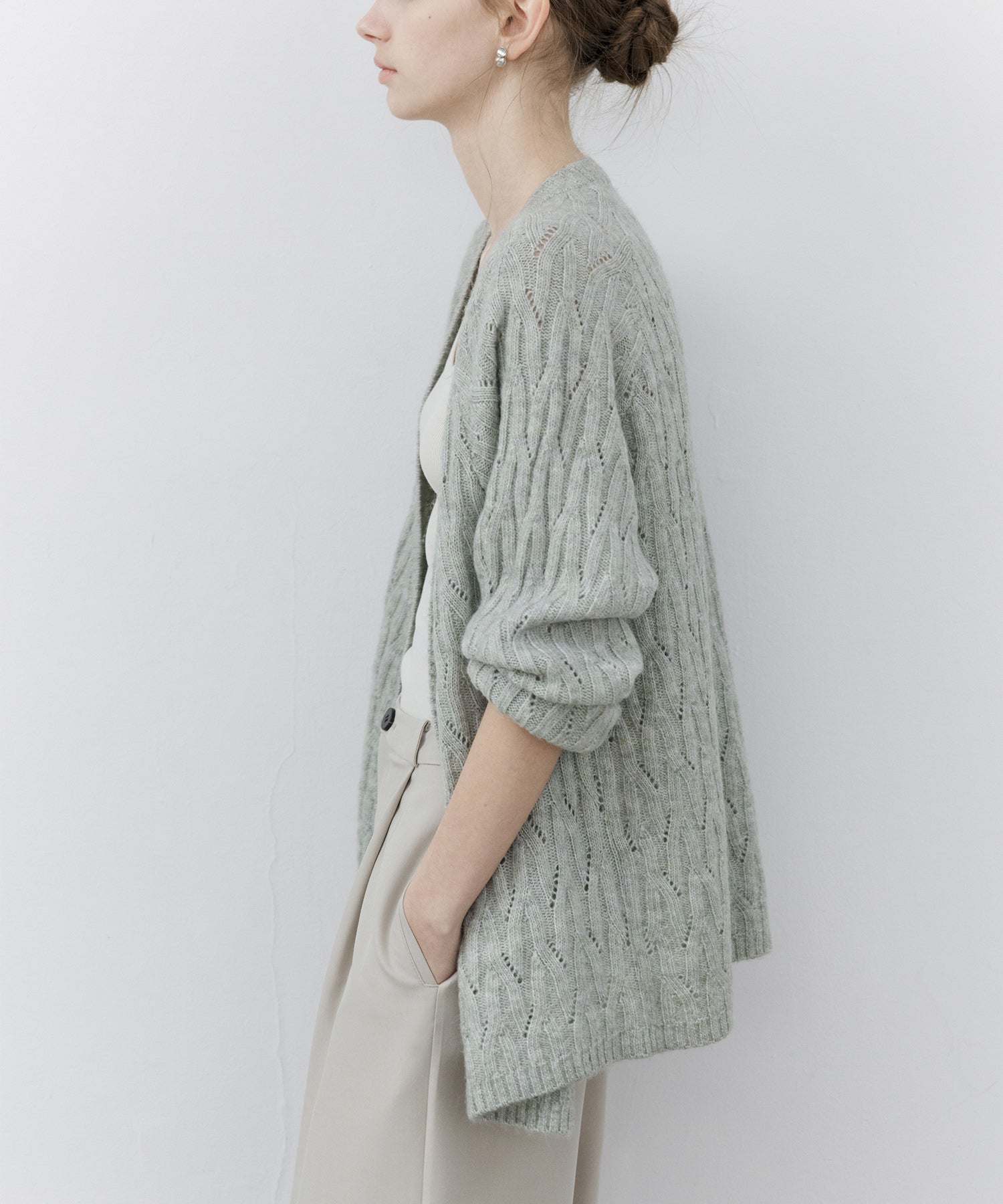 Wool-Blend Asymmetric Cable Knit Cardigan