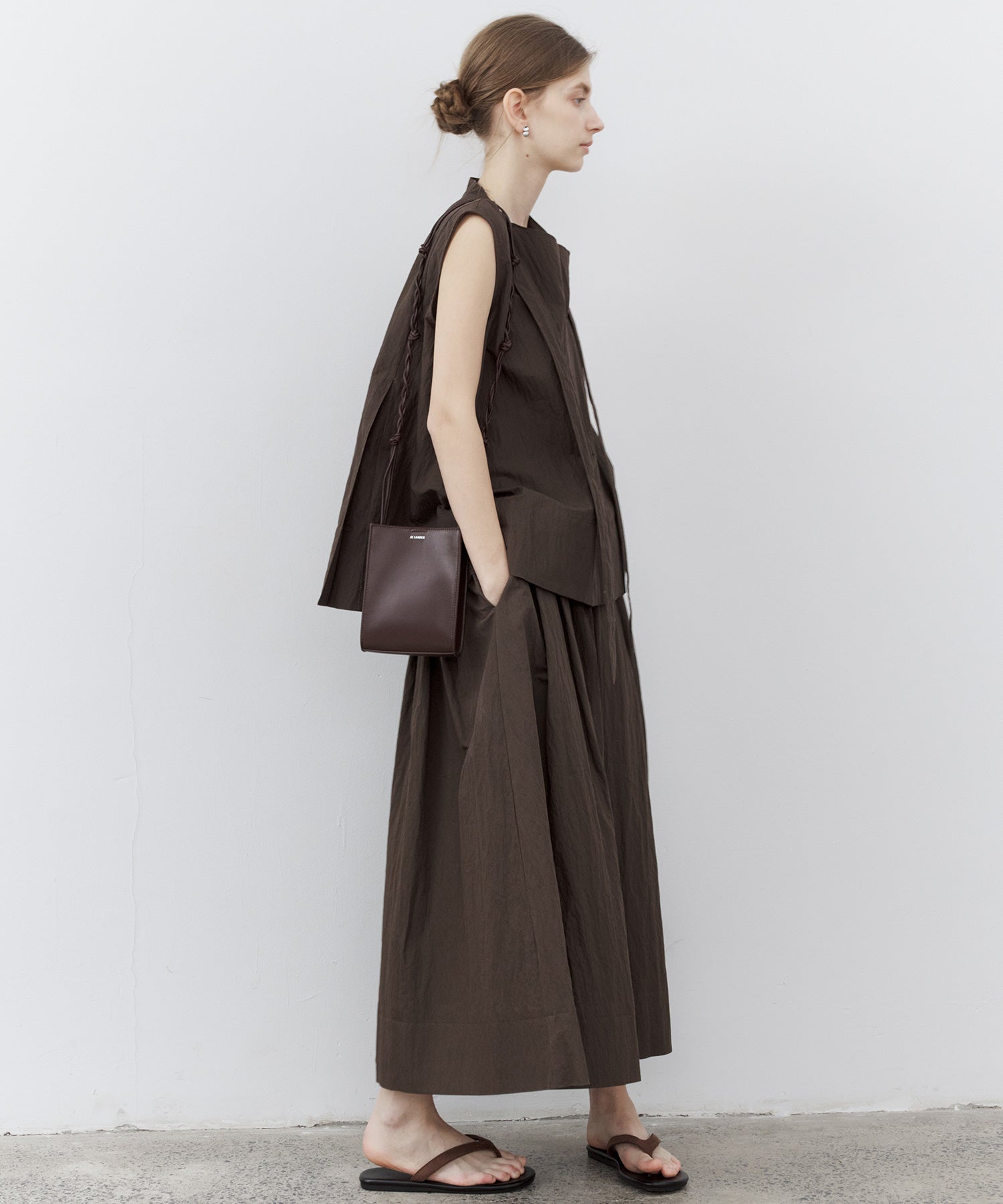 Drape Neck Pleated Blouse with Ribbon