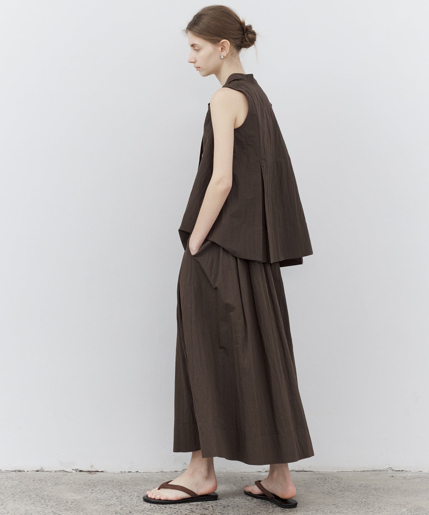 Drape Neck Pleated Blouse with Ribbon