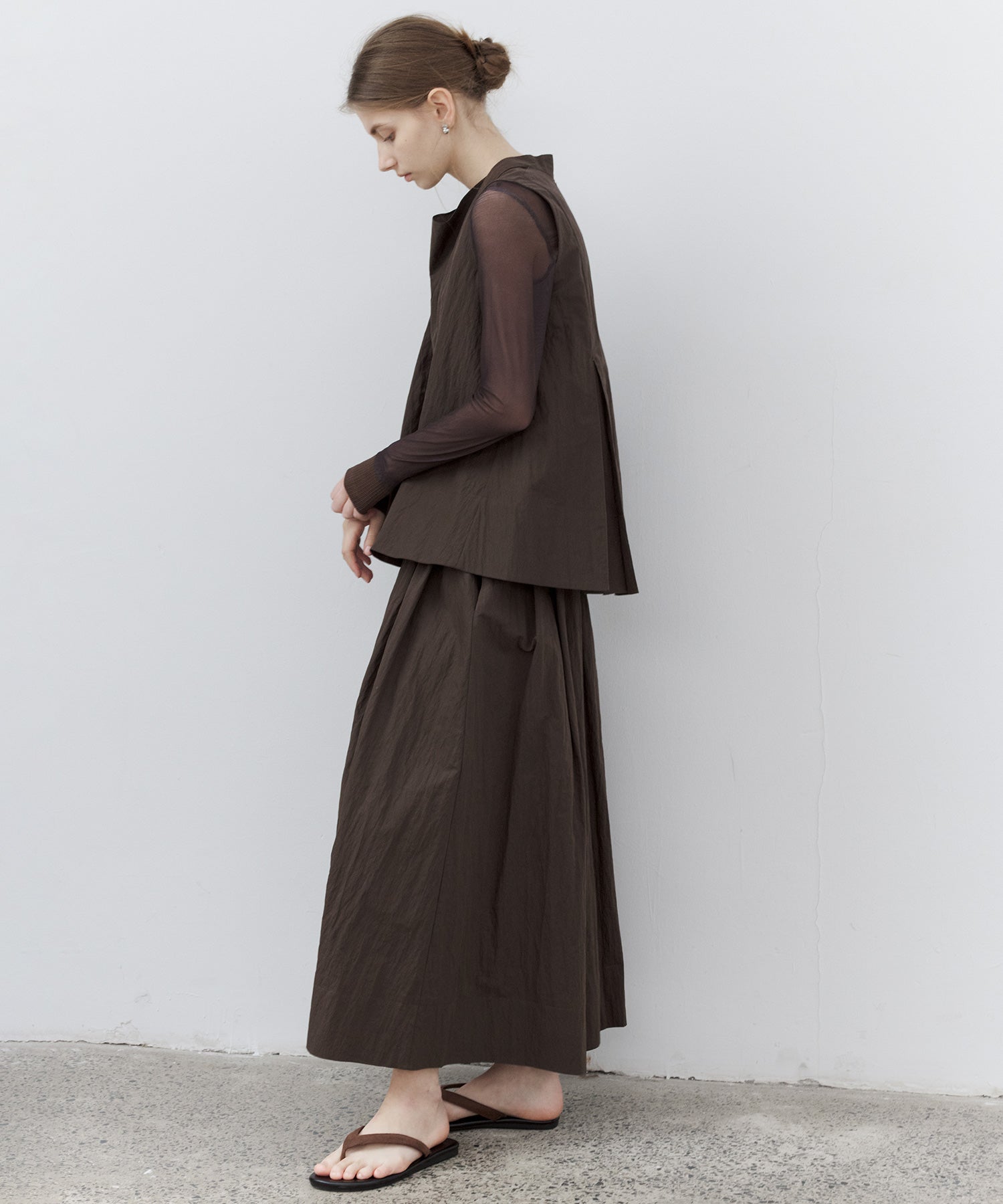 Drape Neck Pleated Blouse with Ribbon