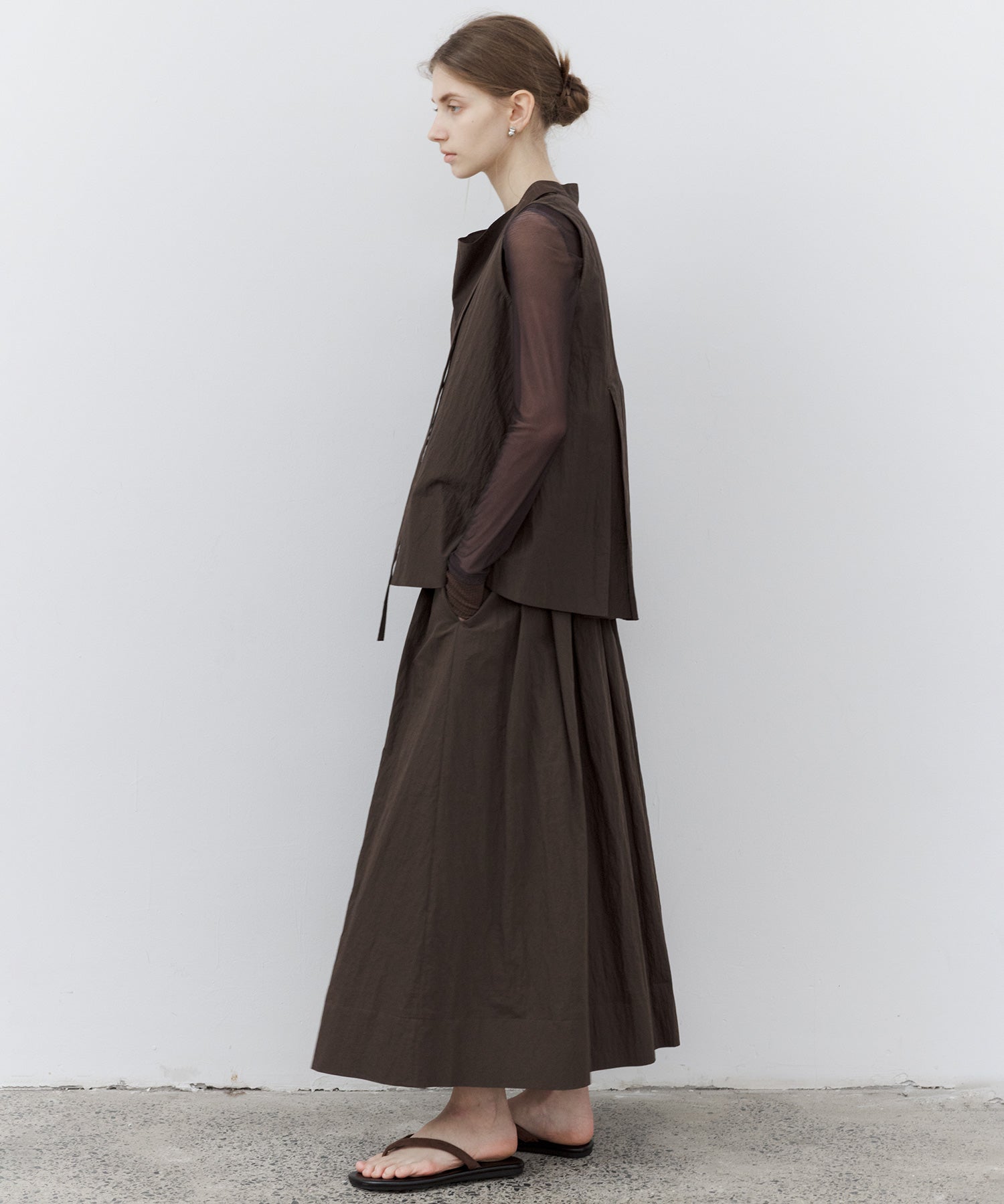 Drape Neck Pleated Blouse with Ribbon