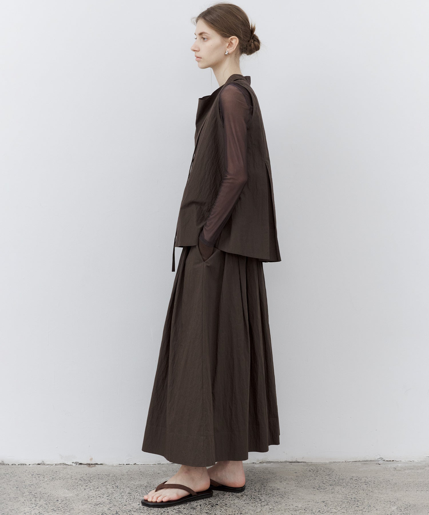 Drape Neck Pleated Blouse with Ribbon