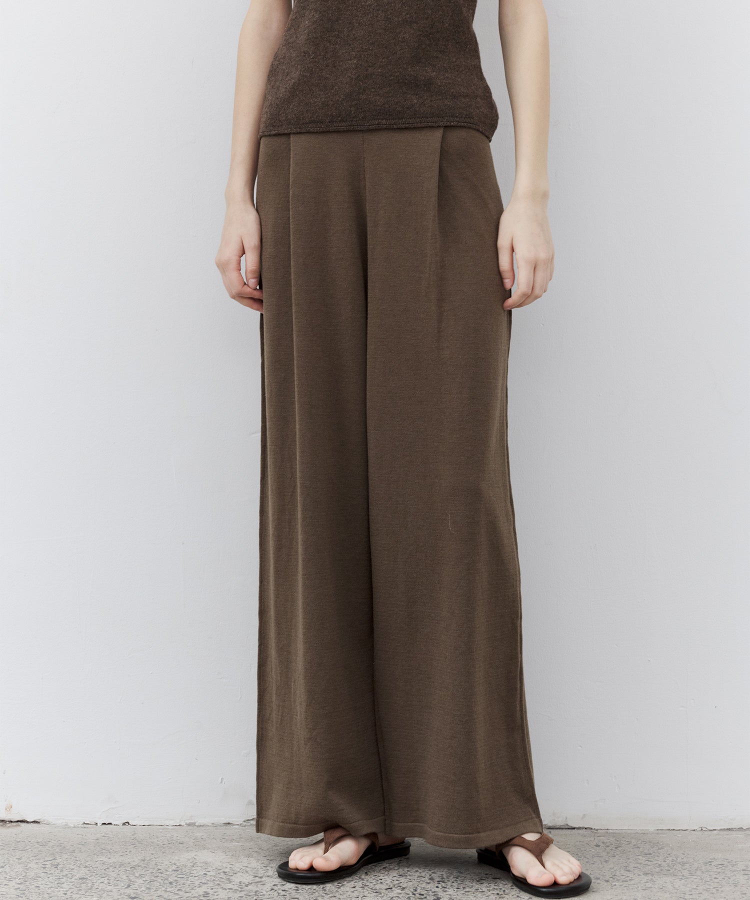 Waist Tuck Knit Wide-Leg Pants