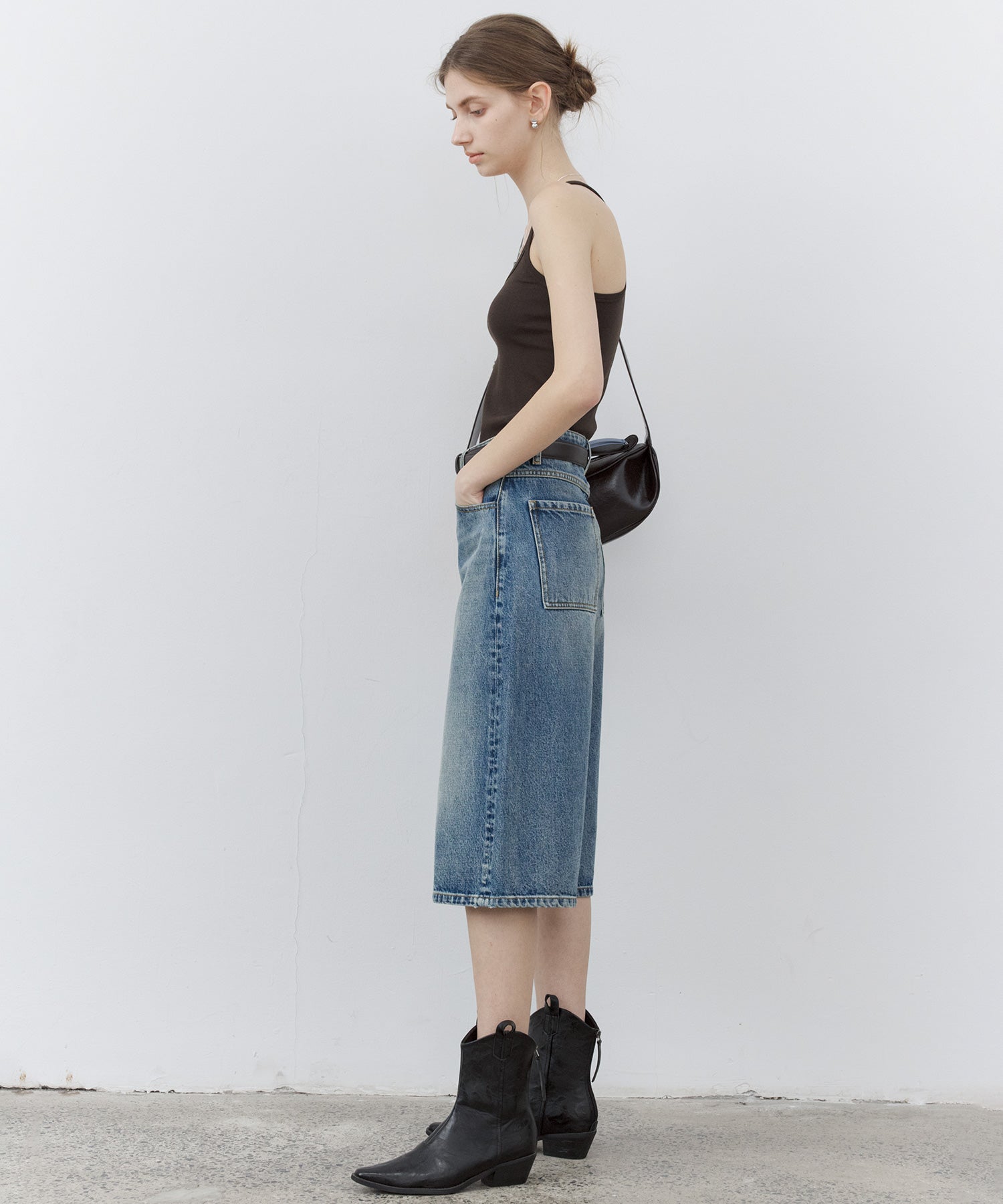 Mid-Wash Denim Bermuda Shorts