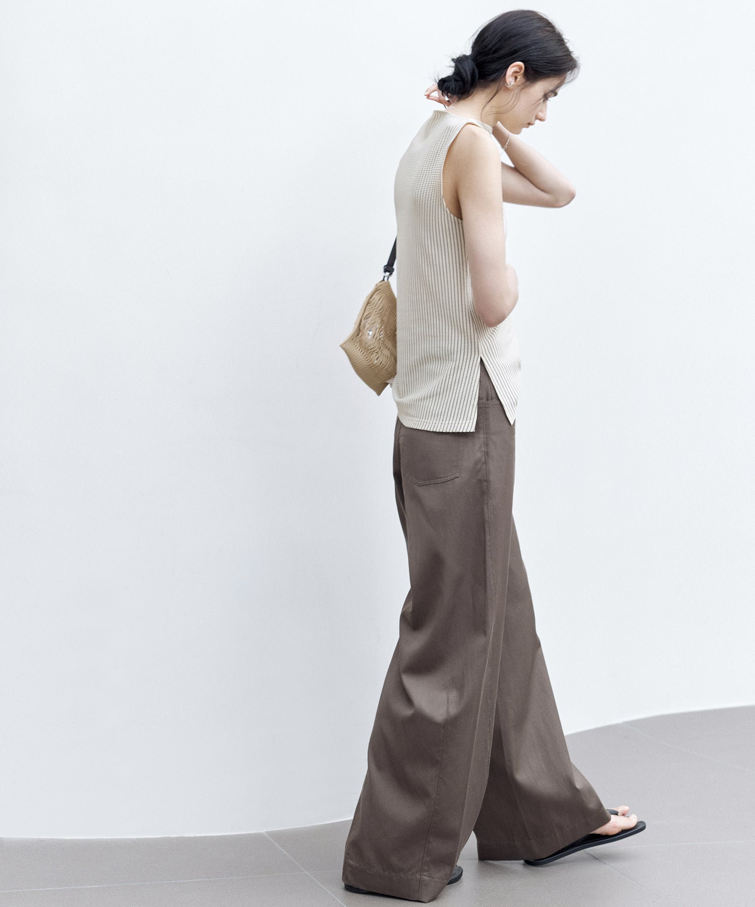 Striped Sleeveless Top with Adjustable Hem & Boat Neck