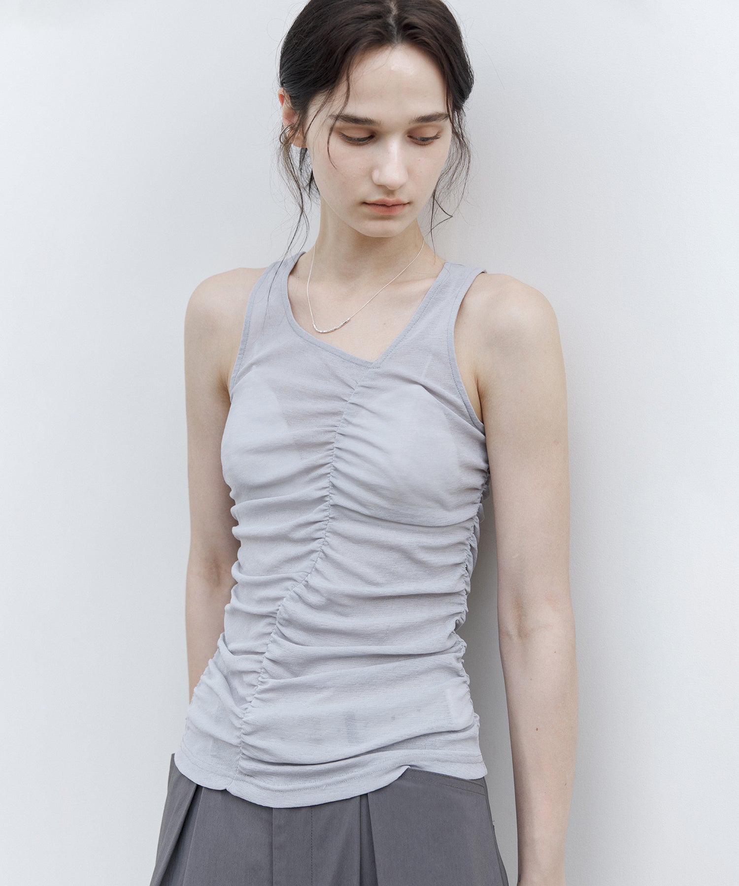 Ruched Checkered Sleeveless Top – Slim Fit Summer Blouse