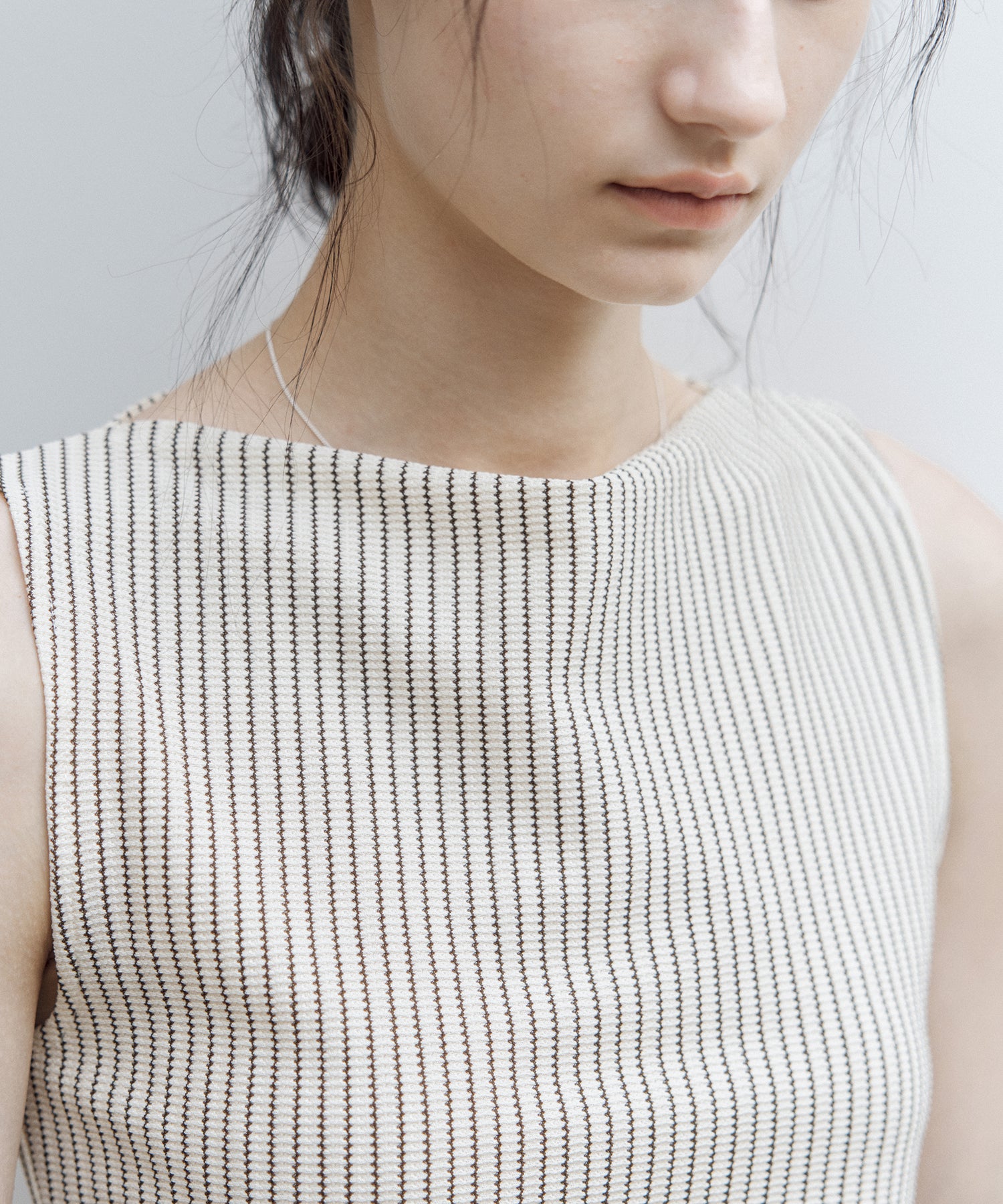 Striped Sleeveless Top with Adjustable Hem & Boat Neck