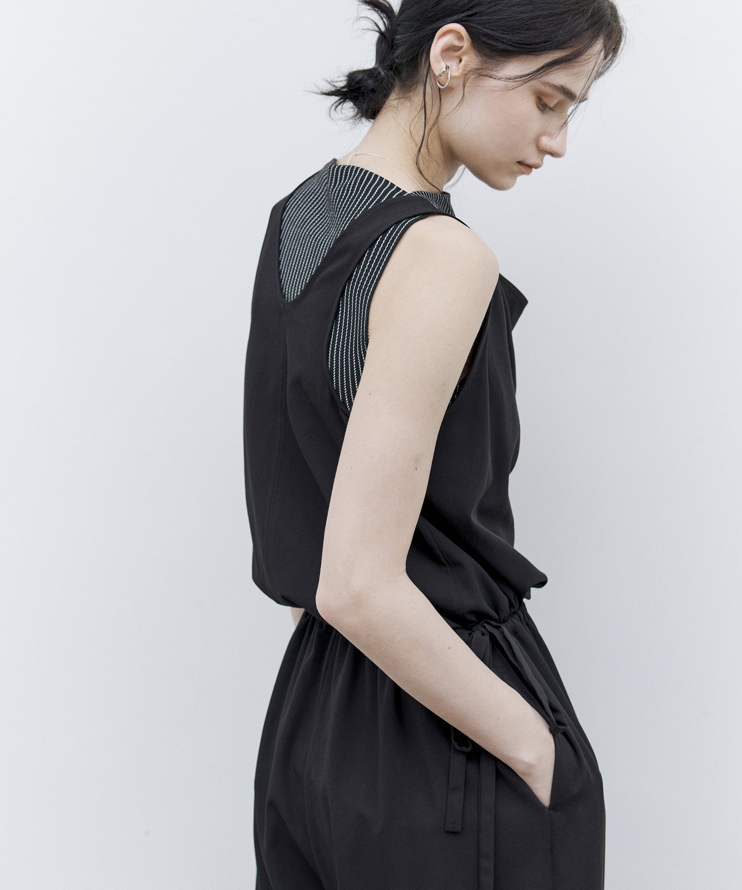 Striped Sleeveless Top with Adjustable Hem & Boat Neck