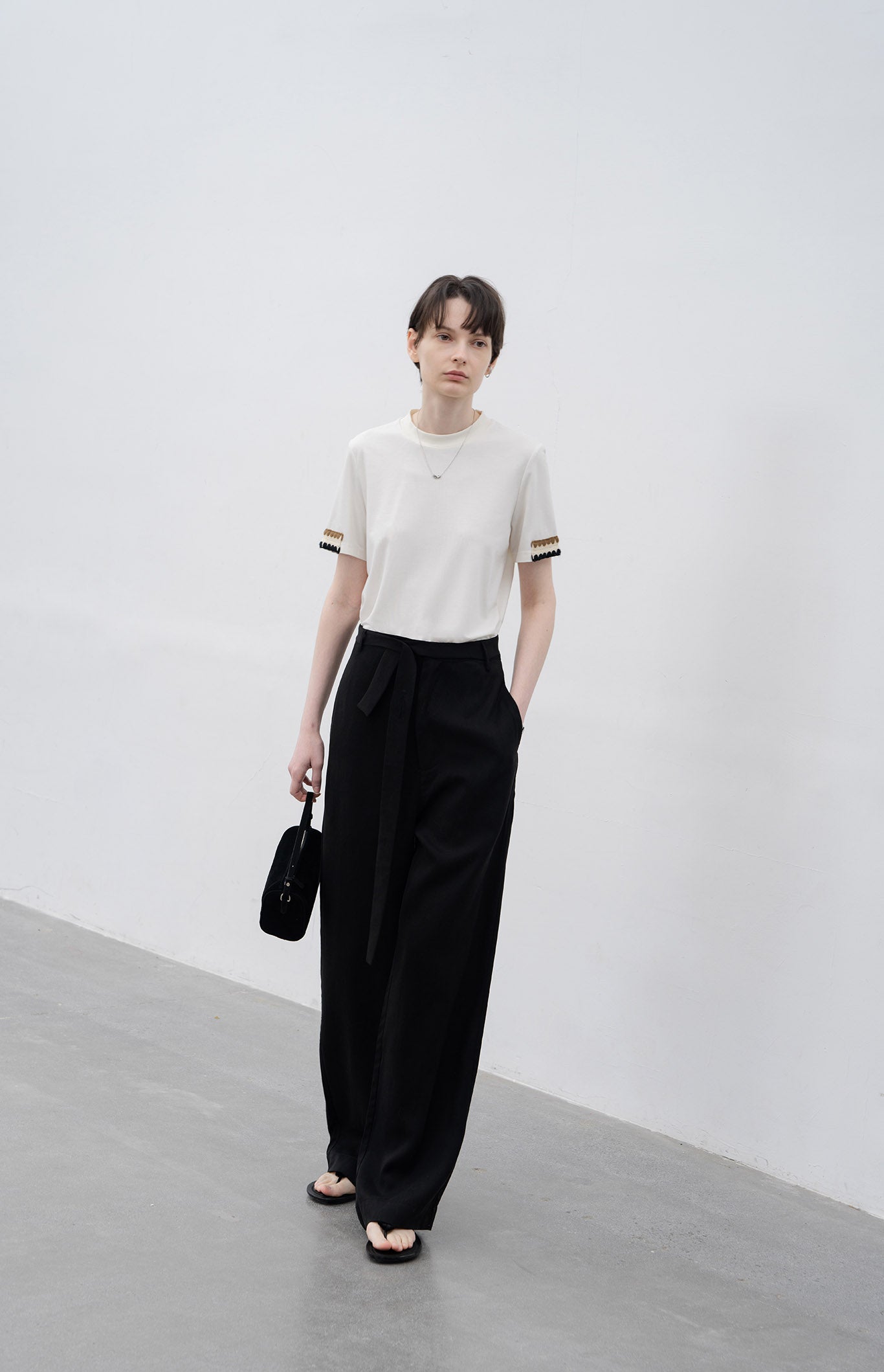 Waist belt straight basic pants