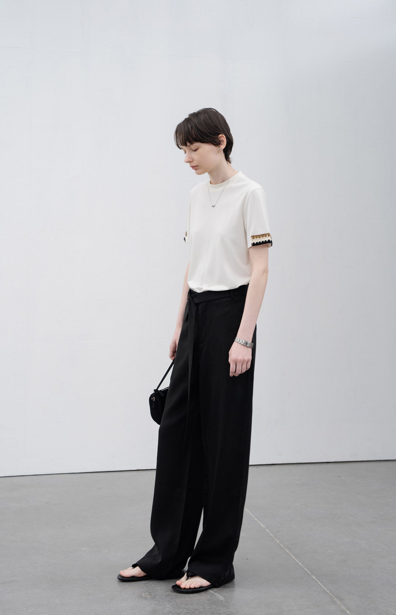 Waist belt straight basic pants