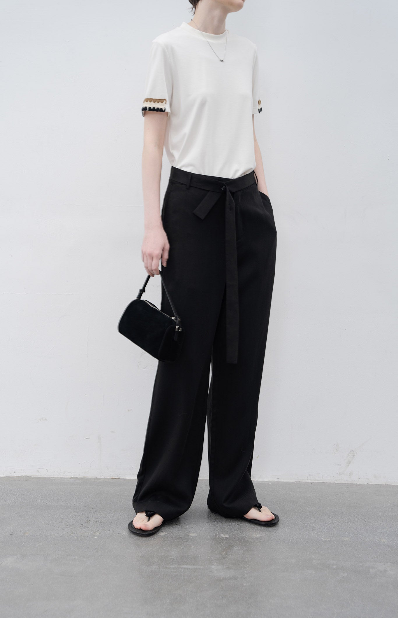 Waist belt straight basic pants