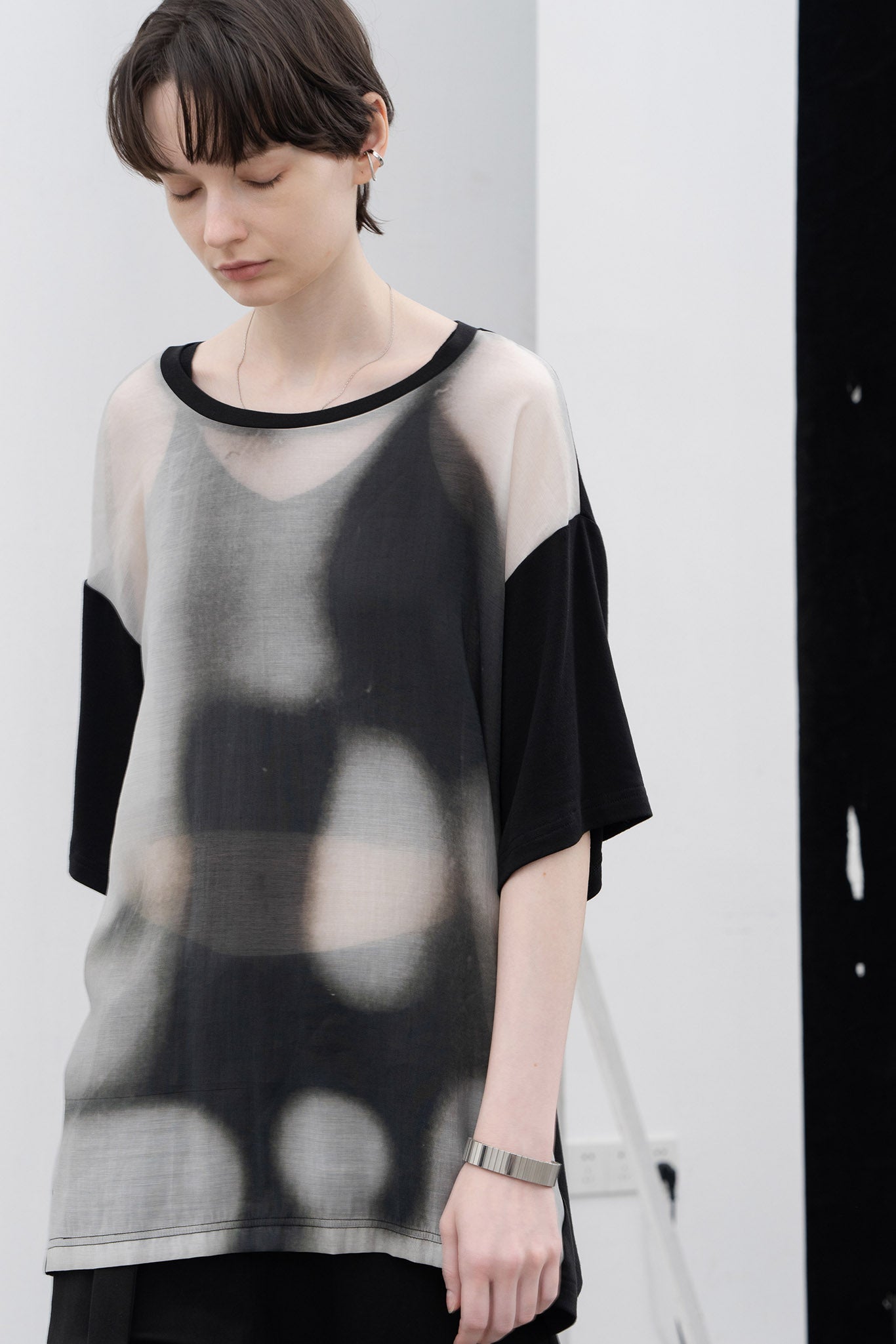 Sheer print cut and sew tops / T-shirt