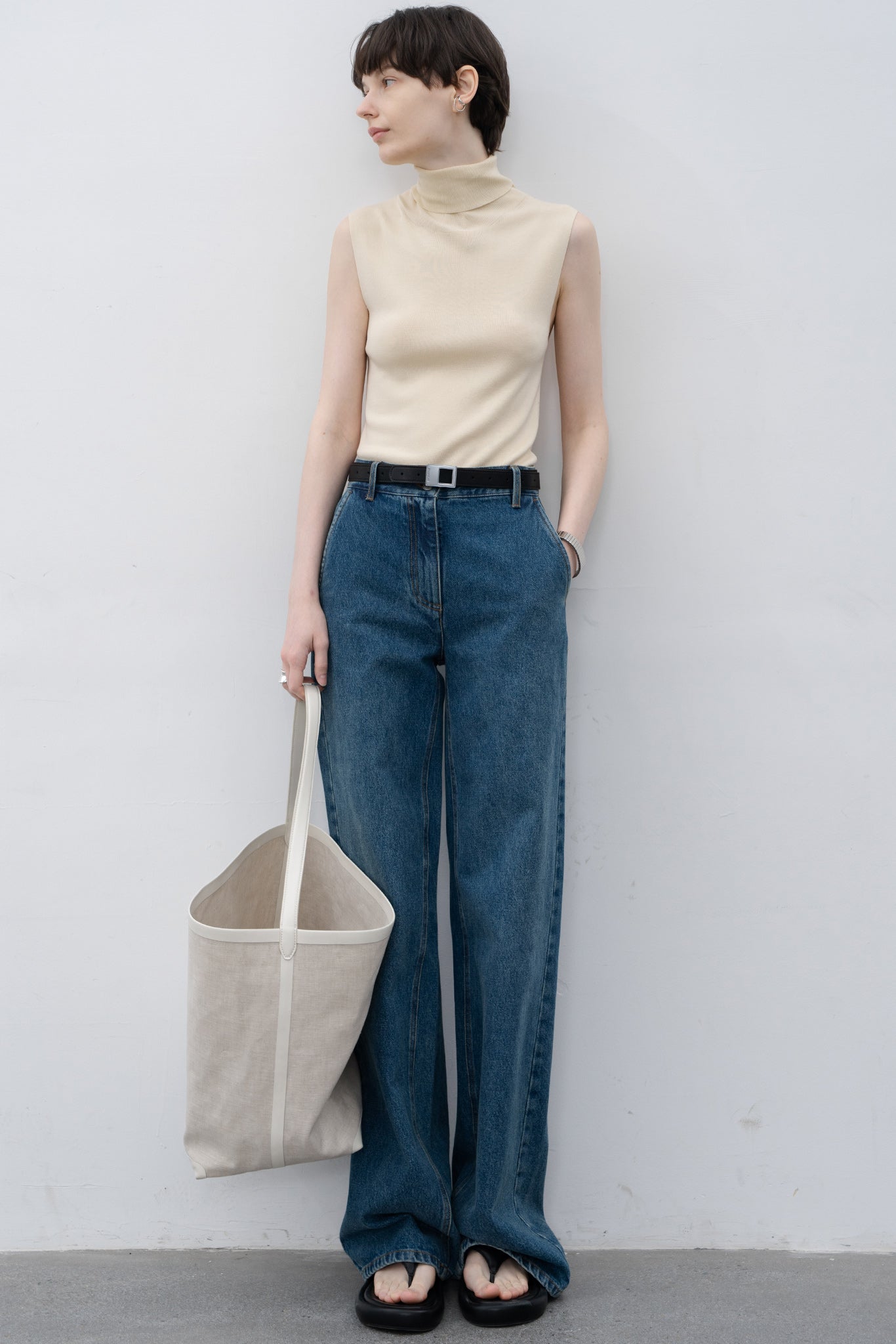 narrow wide straight denim pants