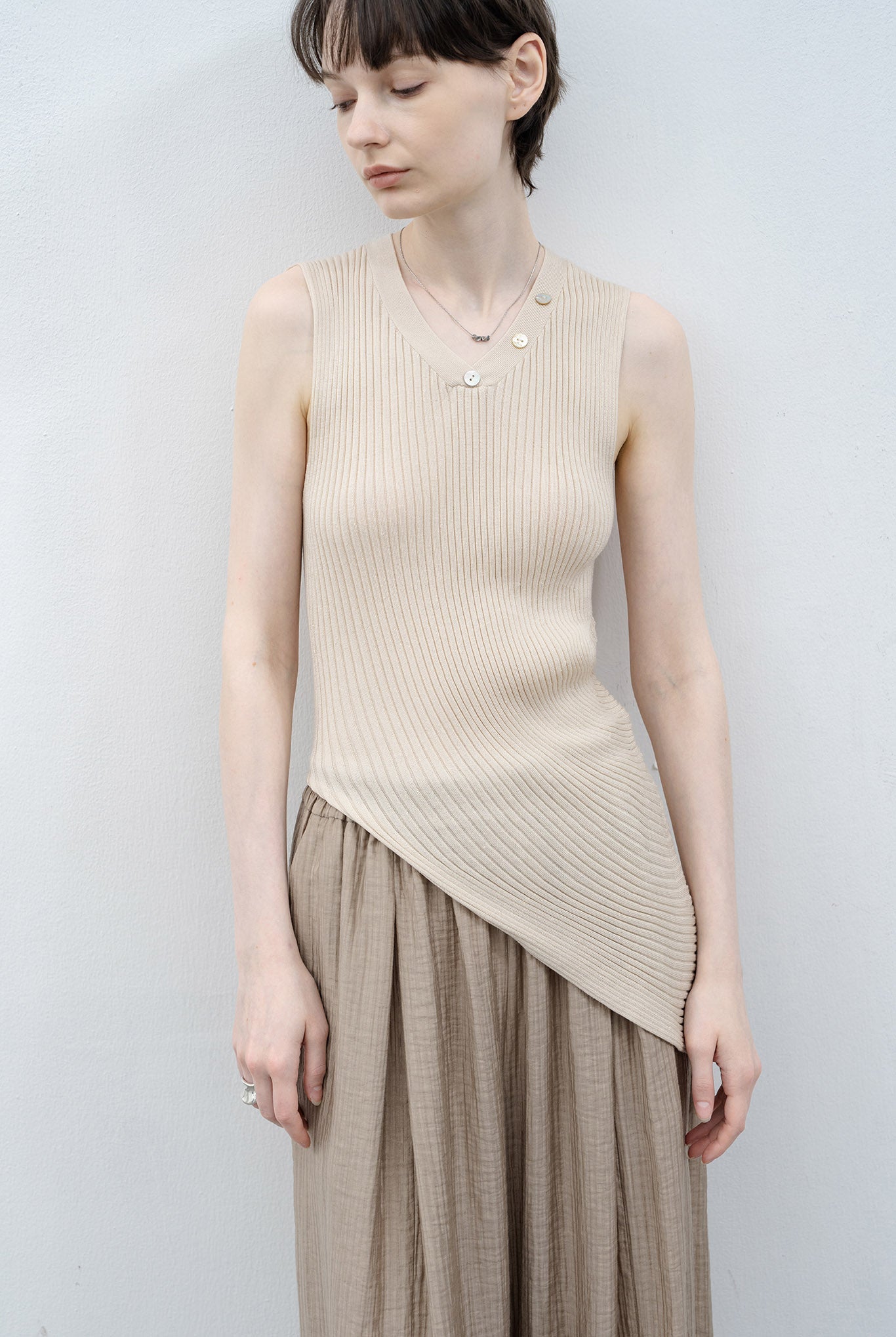 Rib knit asymmetric tank top