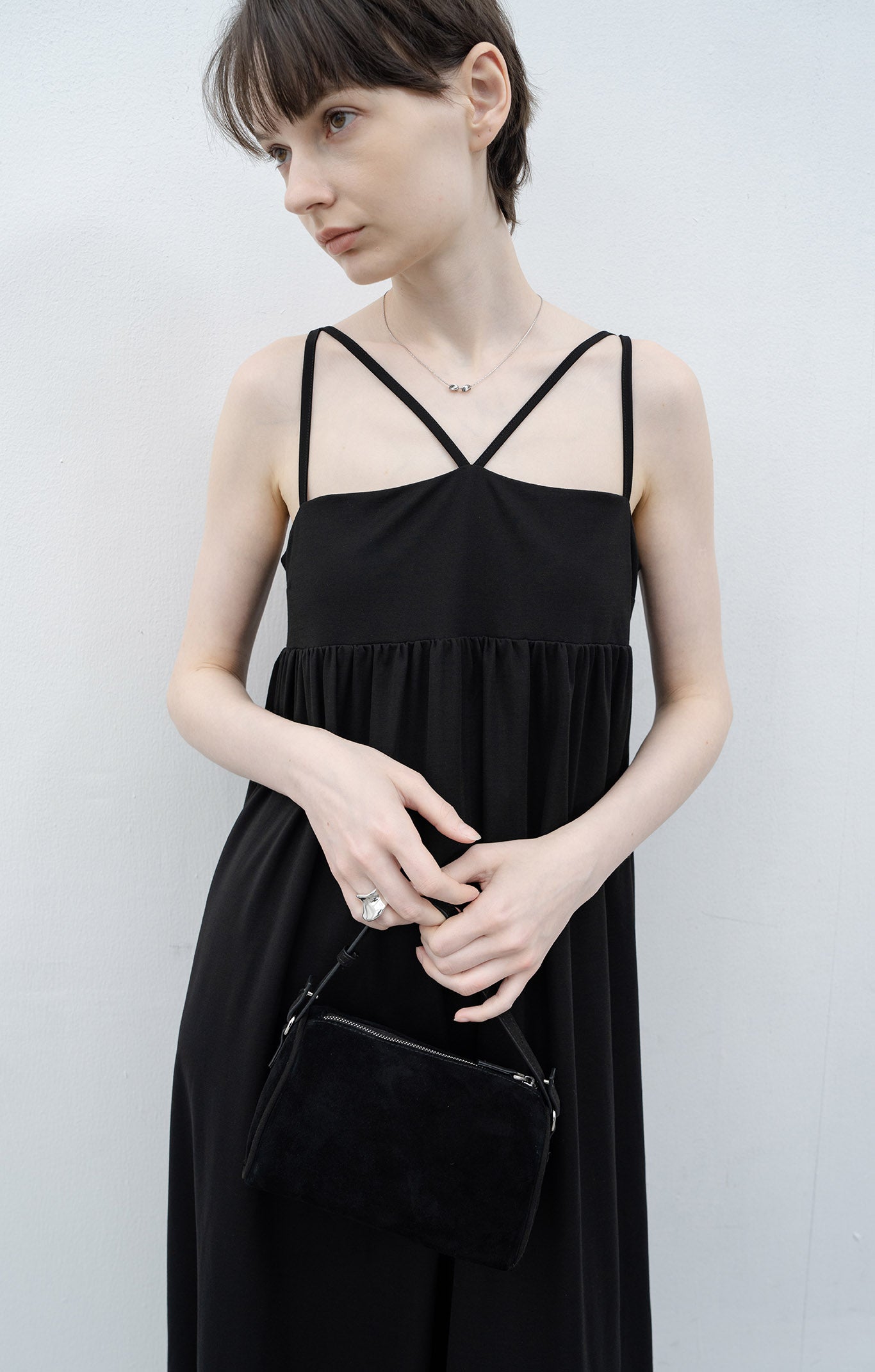 Front cross strap cami dress 