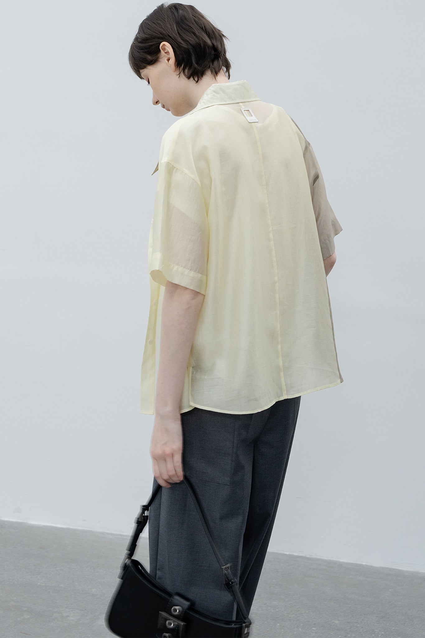 Bicolor switching sheer shirt