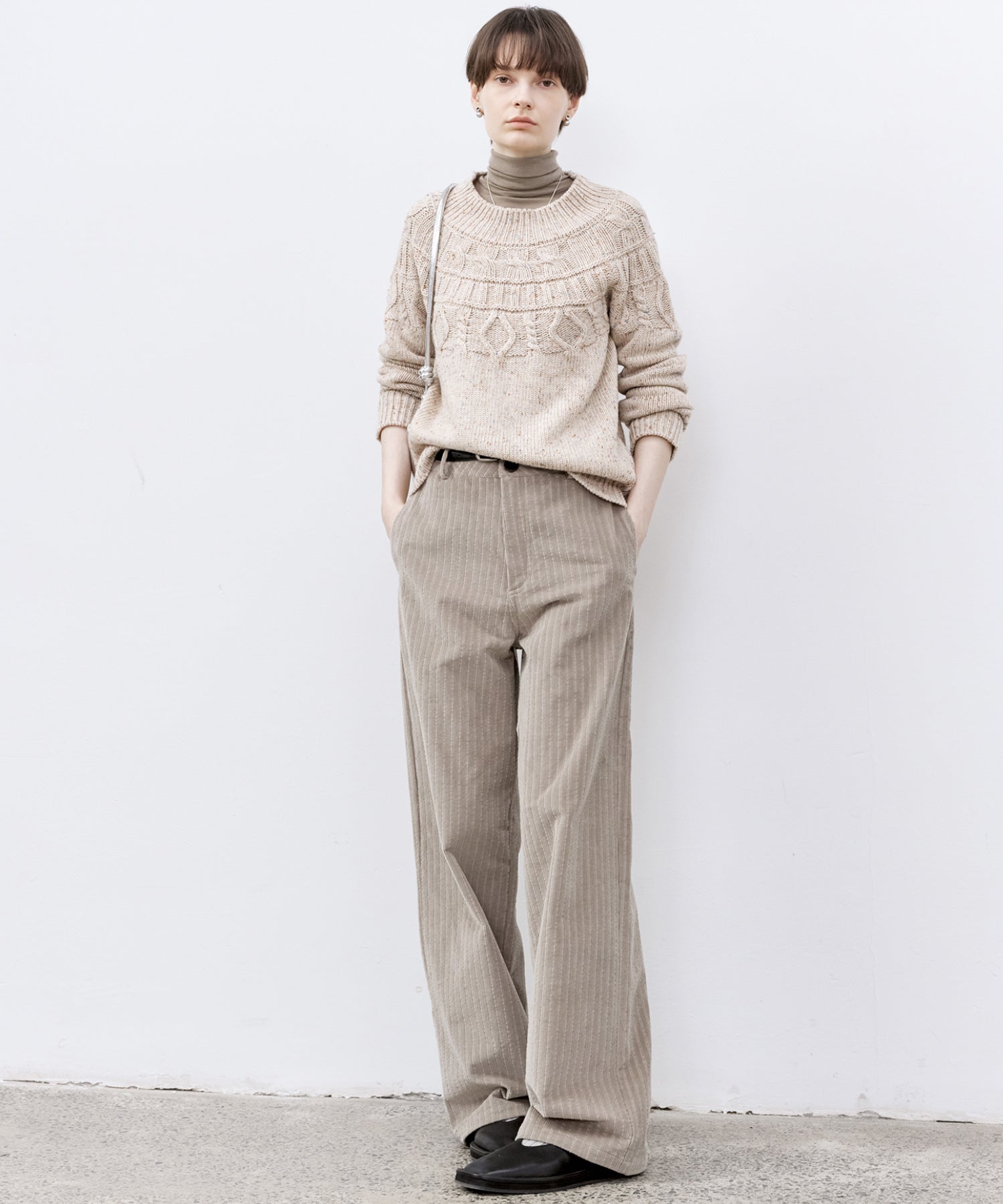 Crew Neck Cable Knit Mélange Sweater