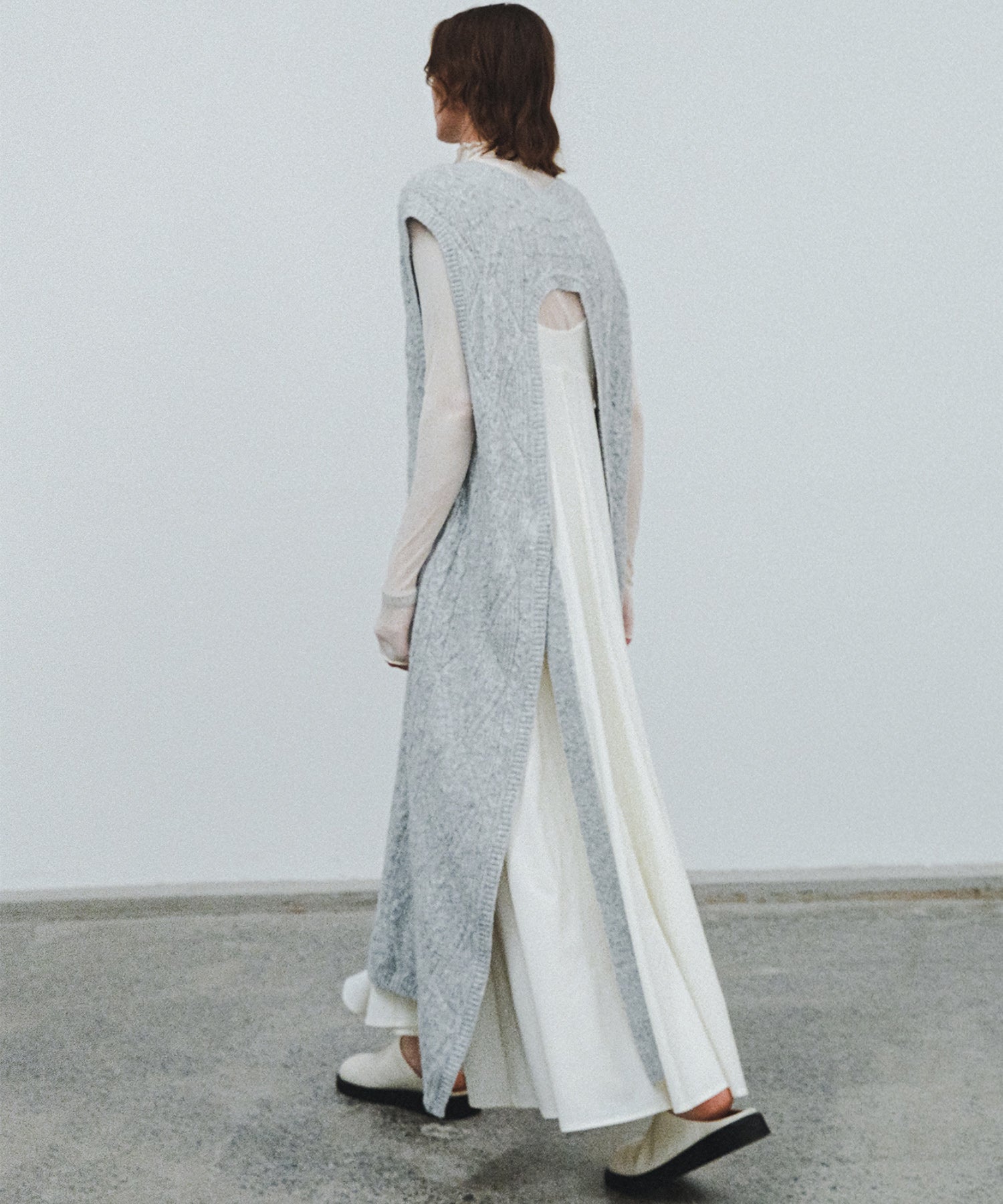 Back Open Cable Knit Long Vest Dress