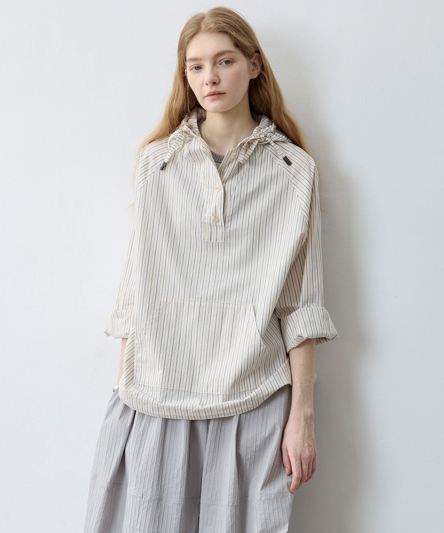 Striped Shirt-Style Pullover Hoodie