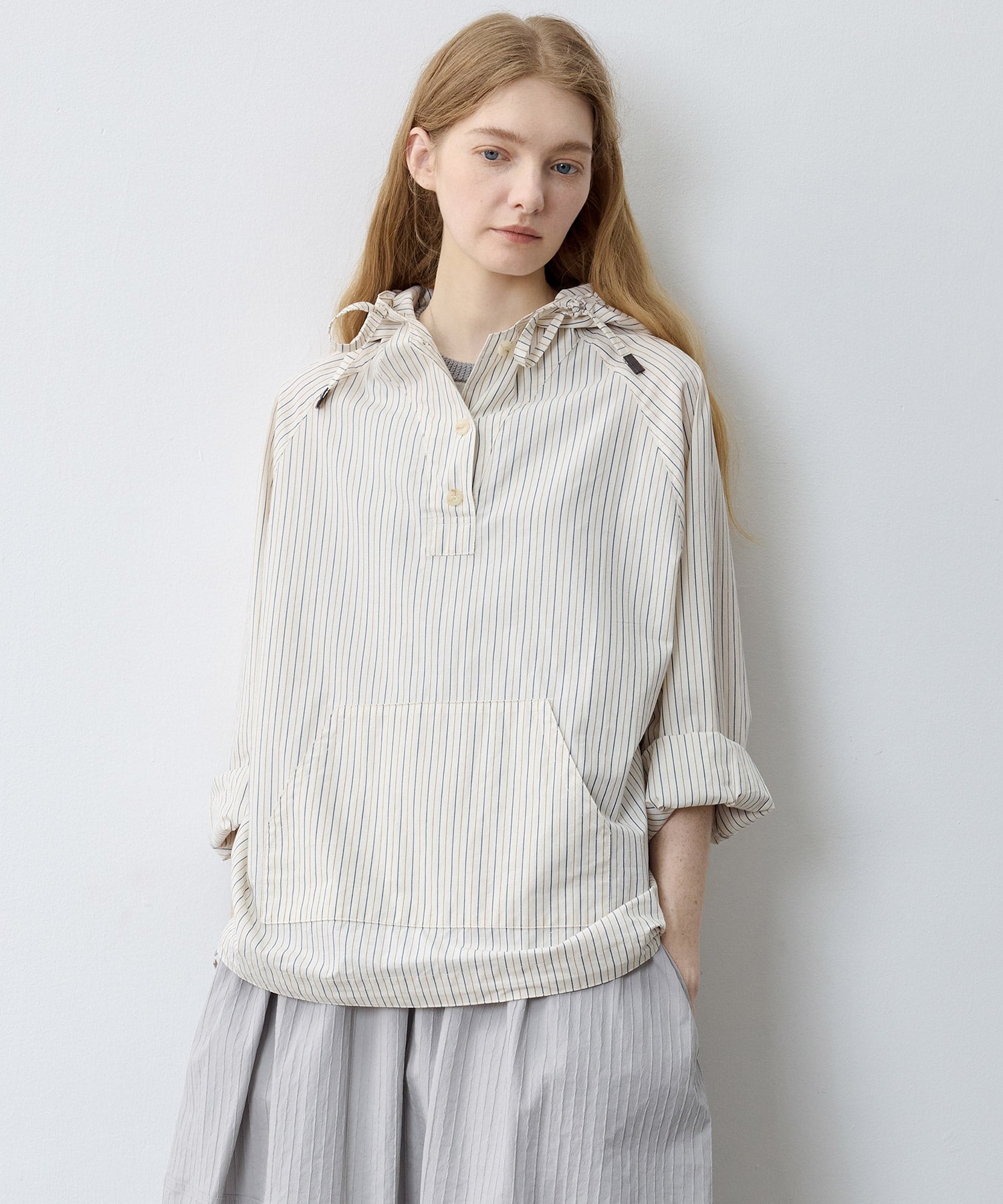 Striped Shirt-Style Pullover Hoodie