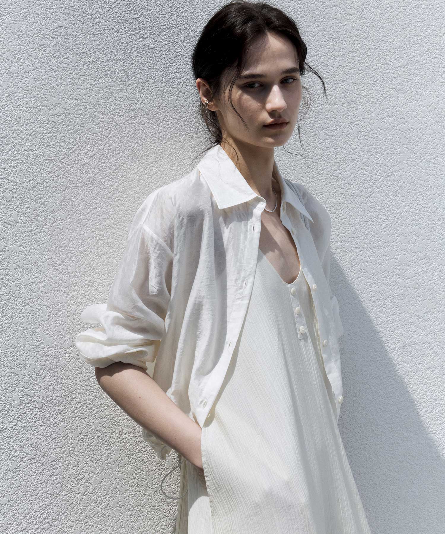 Sheer Cropped Shirt with Dropped Shoulders