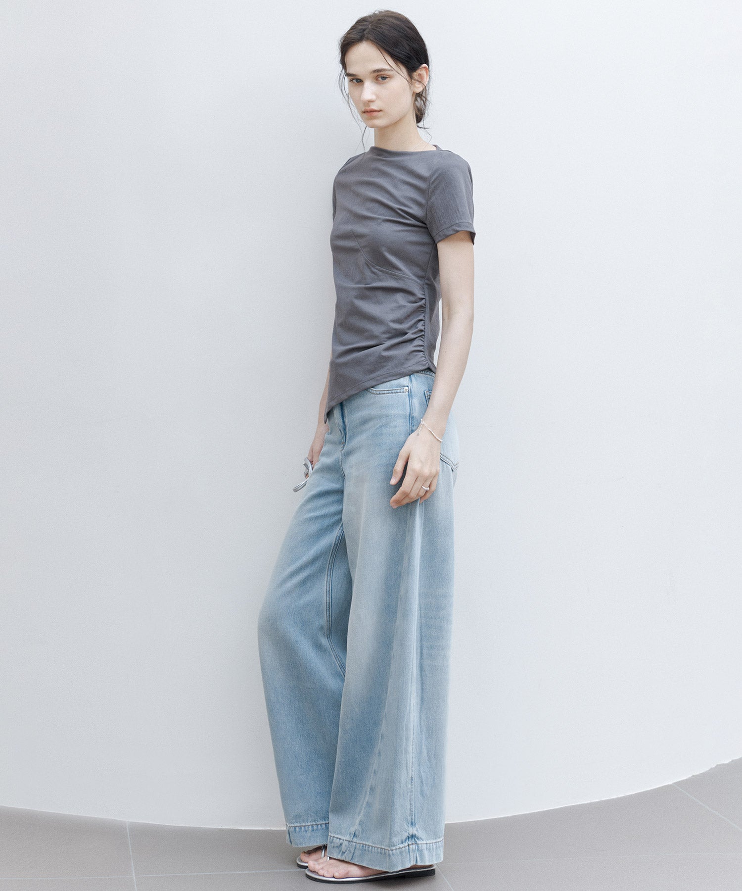 Asymmetric Slim Fit T-Shirt with Boat Neck – Deconstructed Style