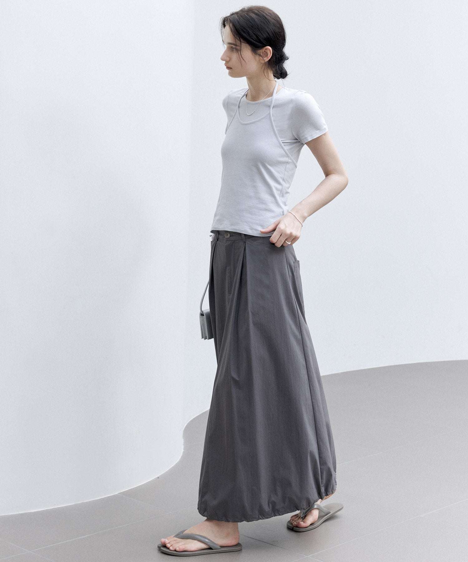 Mid-Rise A-Line Balloon Skirt with Pleated Utility Design