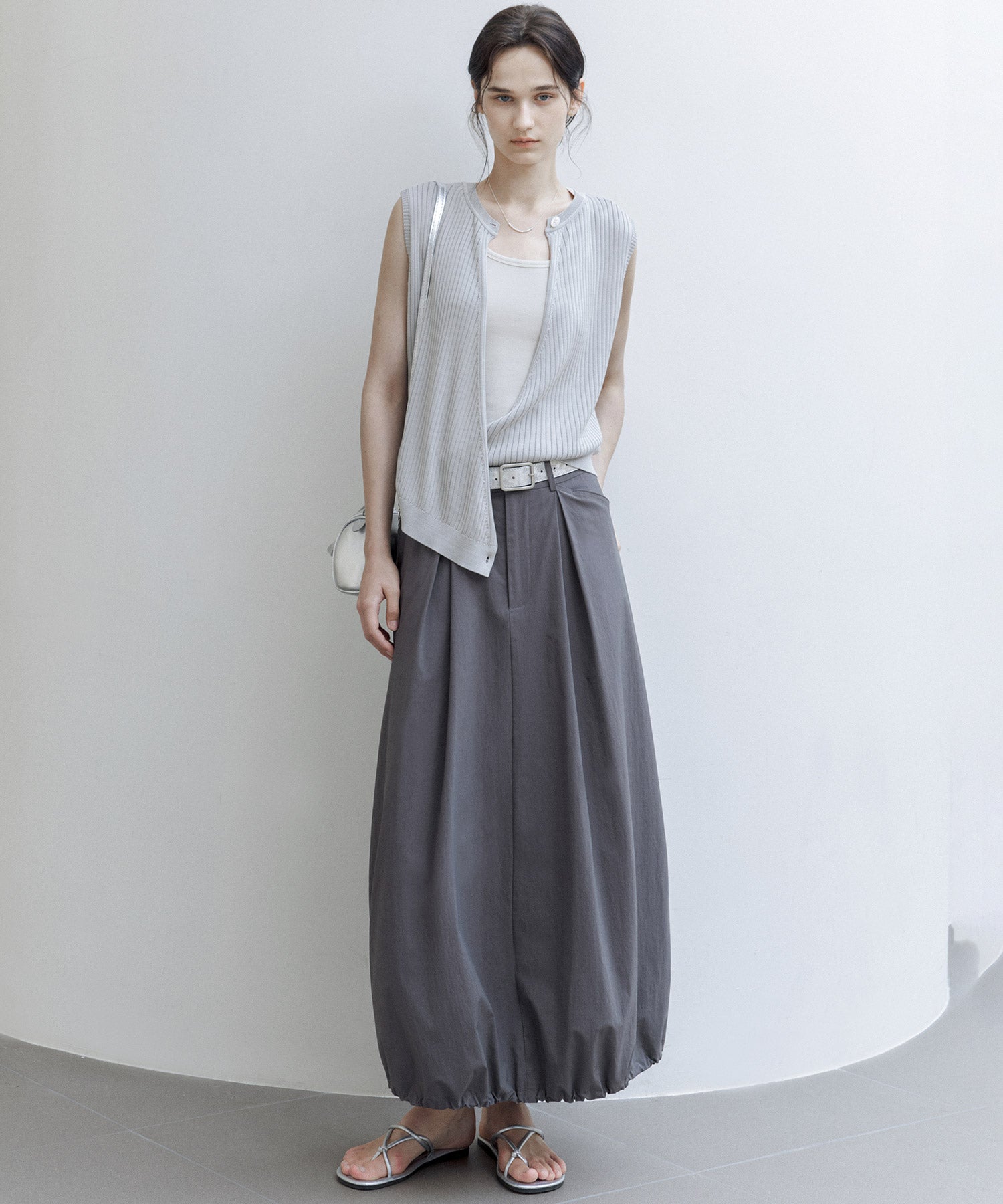 Mid-Rise A-Line Balloon Skirt with Pleated Utility Design