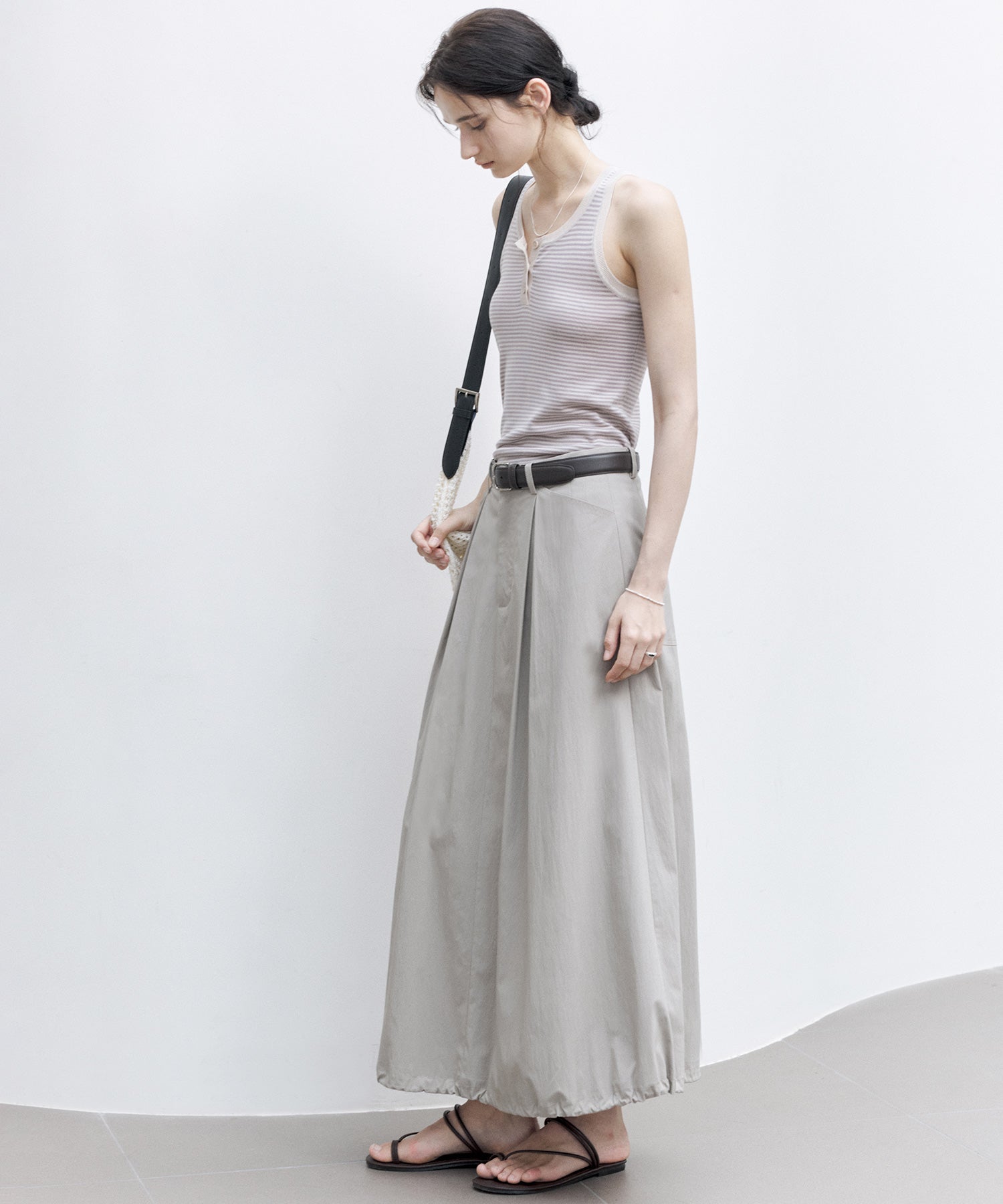 Mid-Rise A-Line Balloon Skirt with Pleated Utility Design