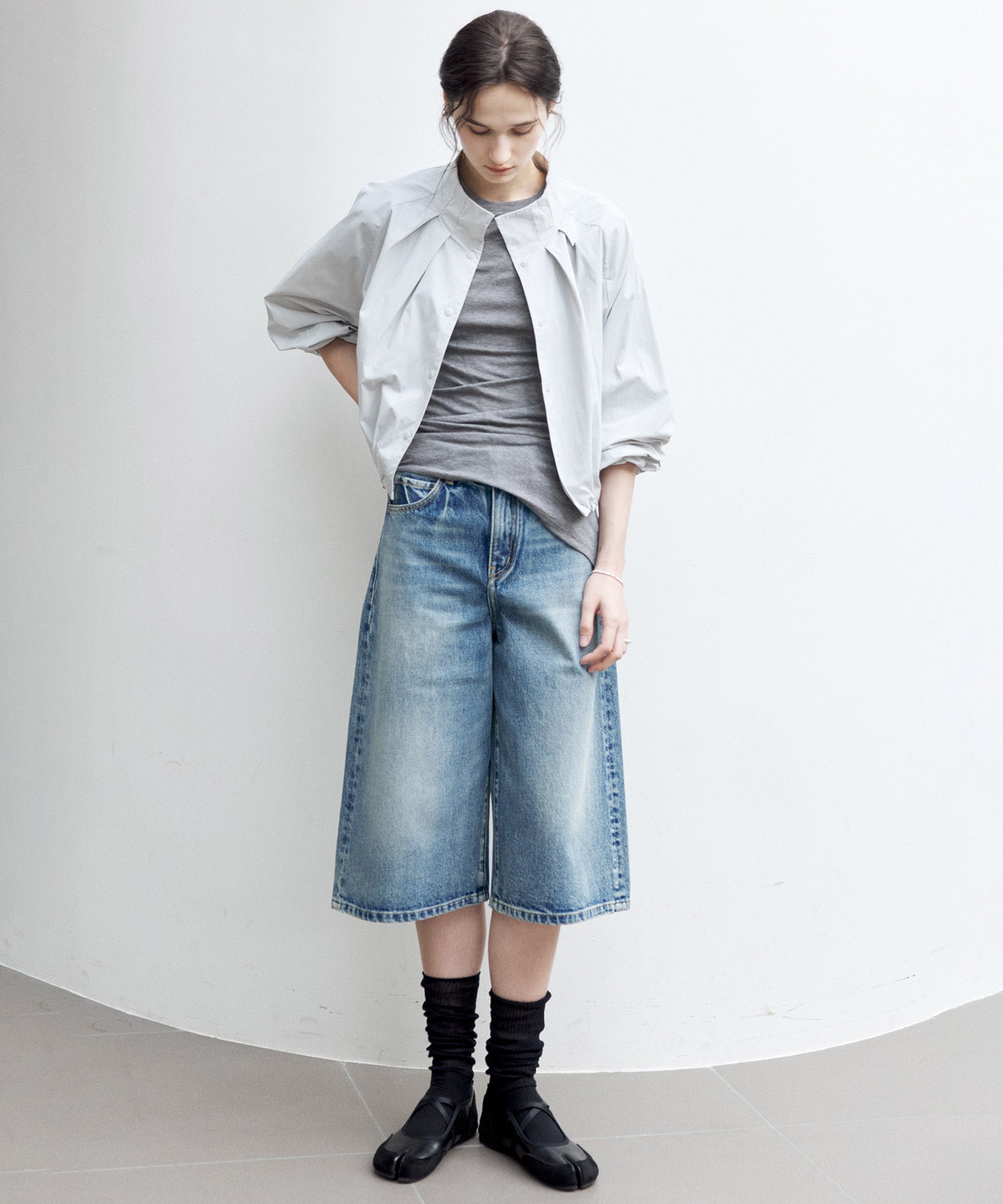 Mid-Wash Denim Bermuda Shorts