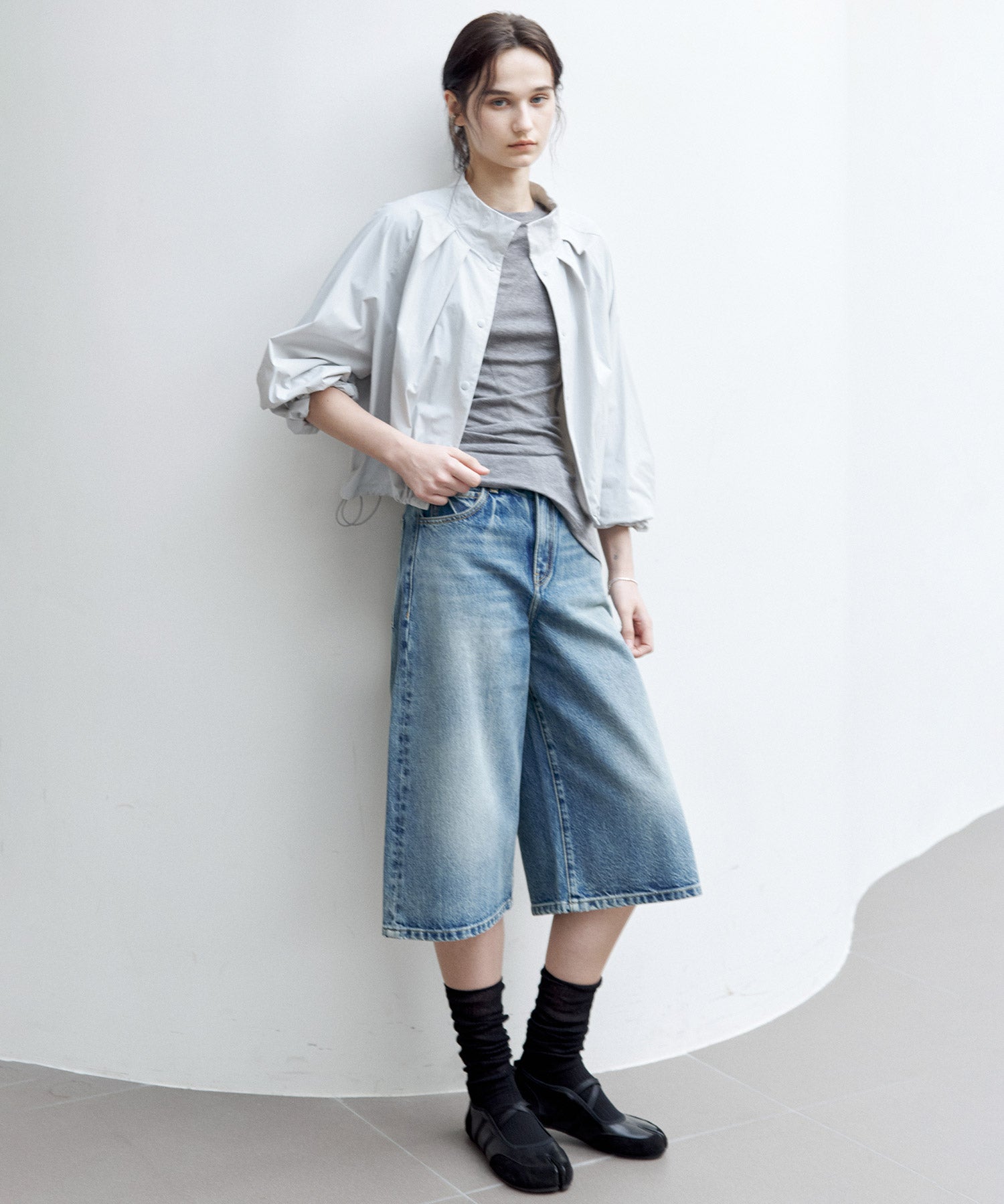 Mid-Wash Denim Bermuda Shorts
