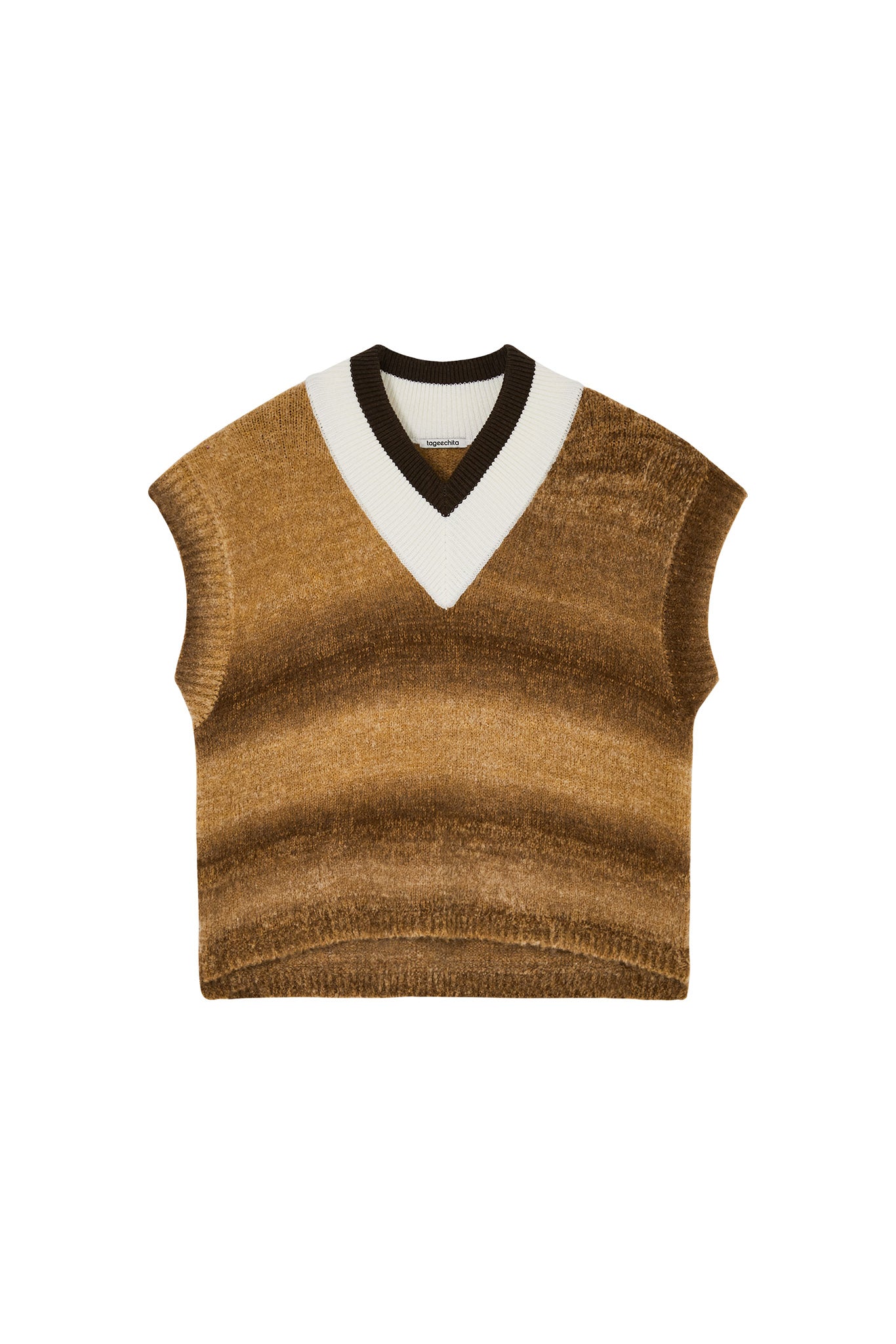 [tageechita] Gradient border V-neck knit vest