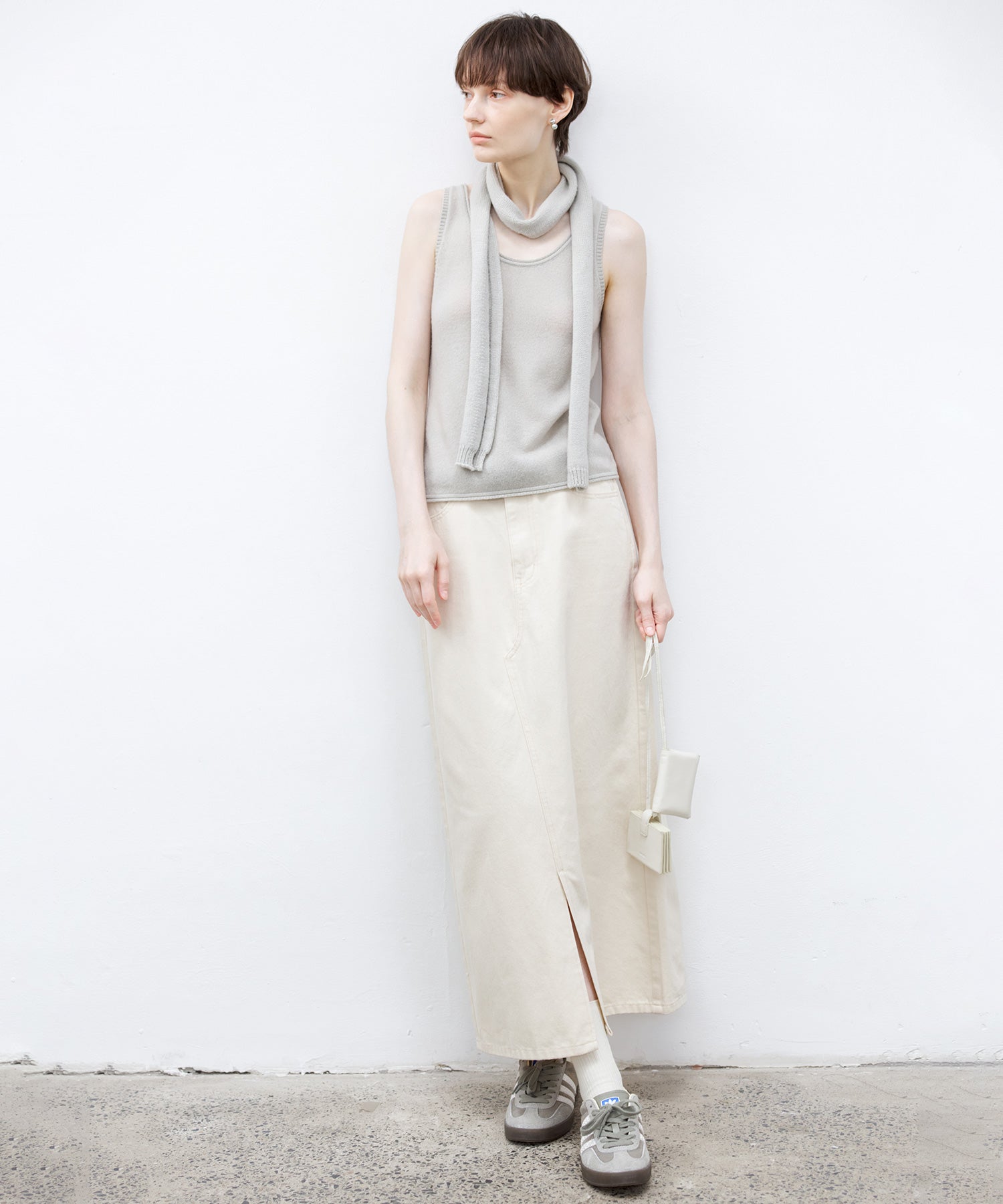 Essential White Denim Midi Skirt