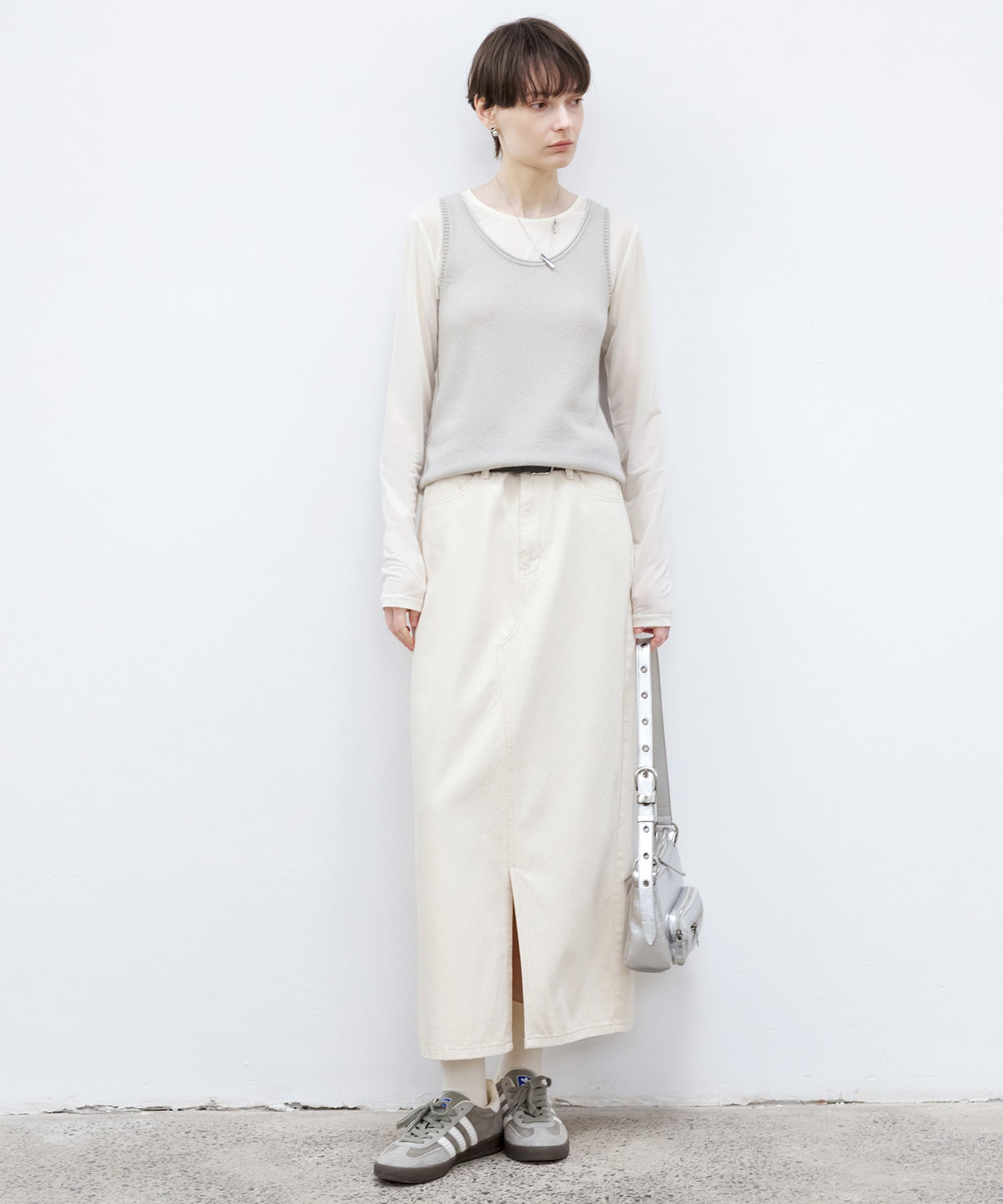 Essential White Denim Midi Skirt