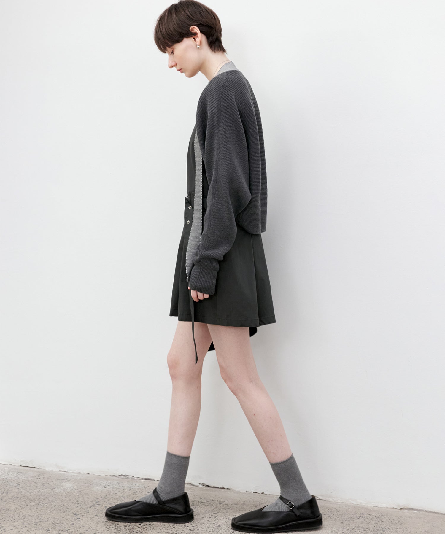 Ribbed Knit Color-block Short Bolero