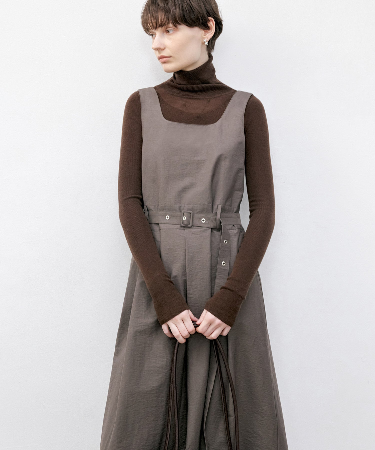 Midi Belted Round Neck Dress