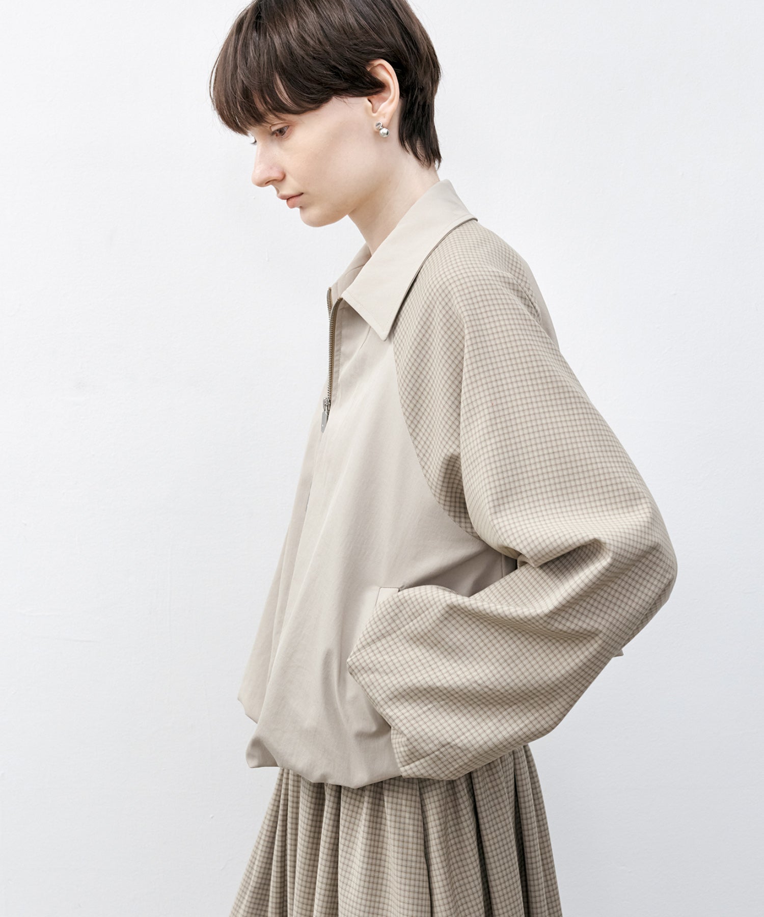 Balloon Check Color-Block Jacket