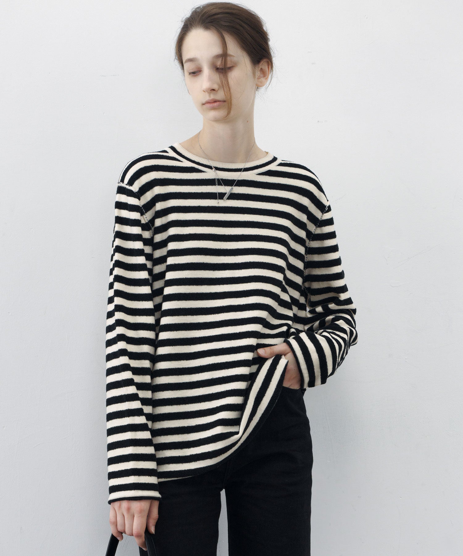 [tageechita] Border knit tops