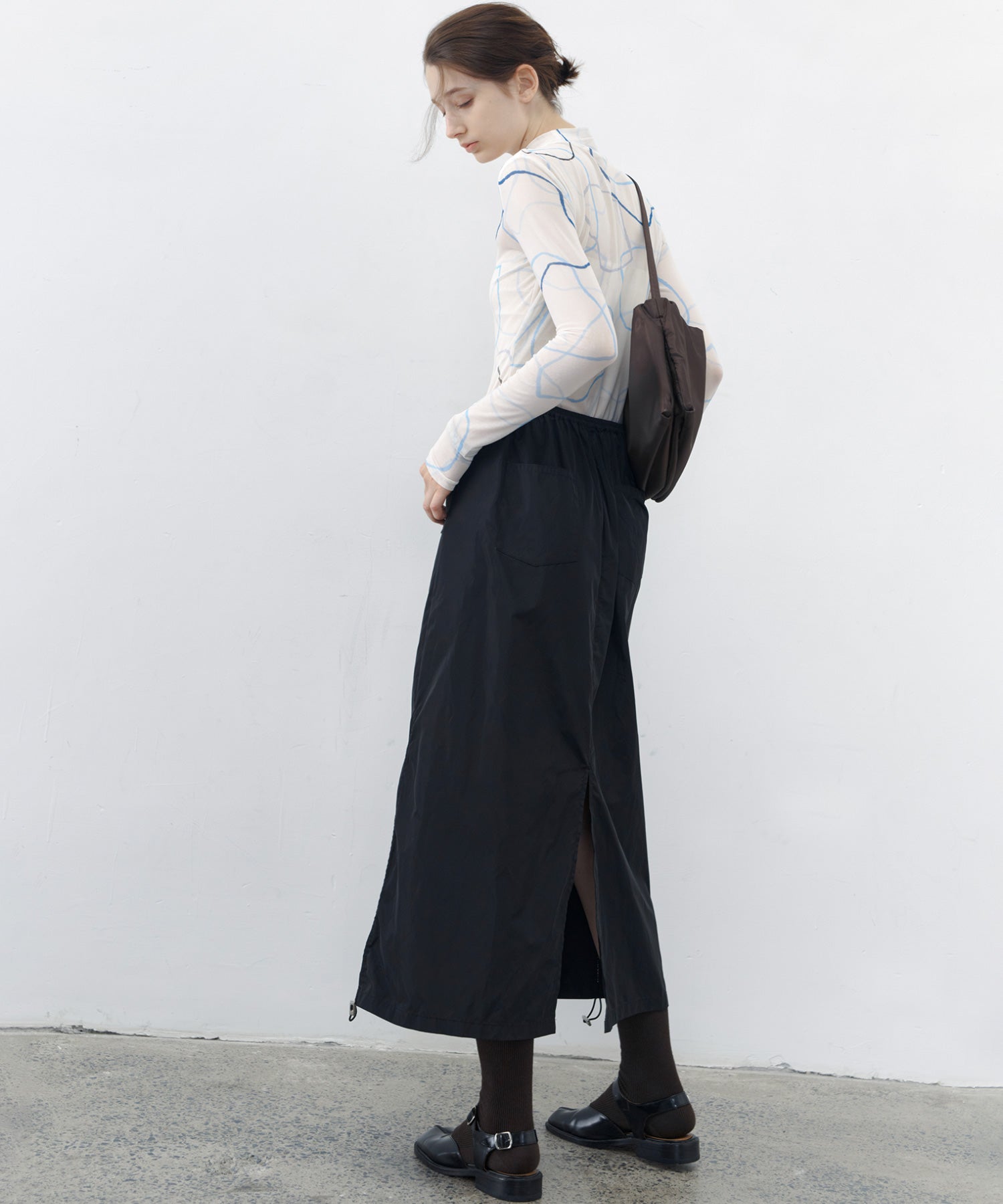 [tageechita] Sheer print high neck tops